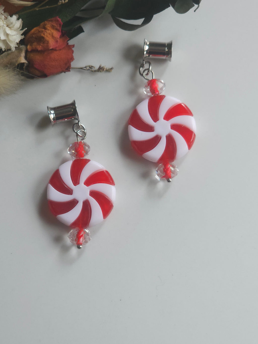 Peppermint Christmas dangle gauges