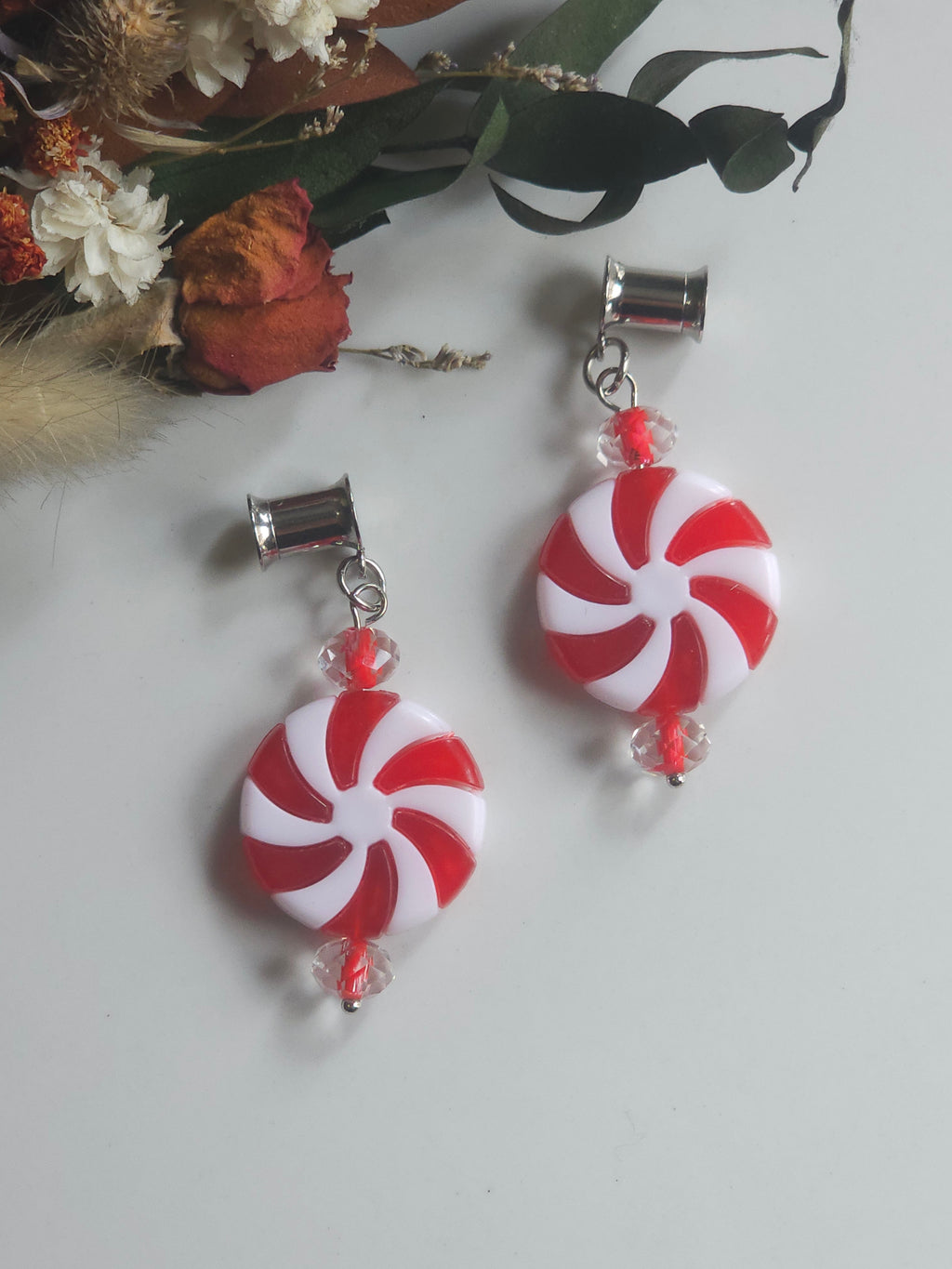 Peppermint Christmas dangle gauges