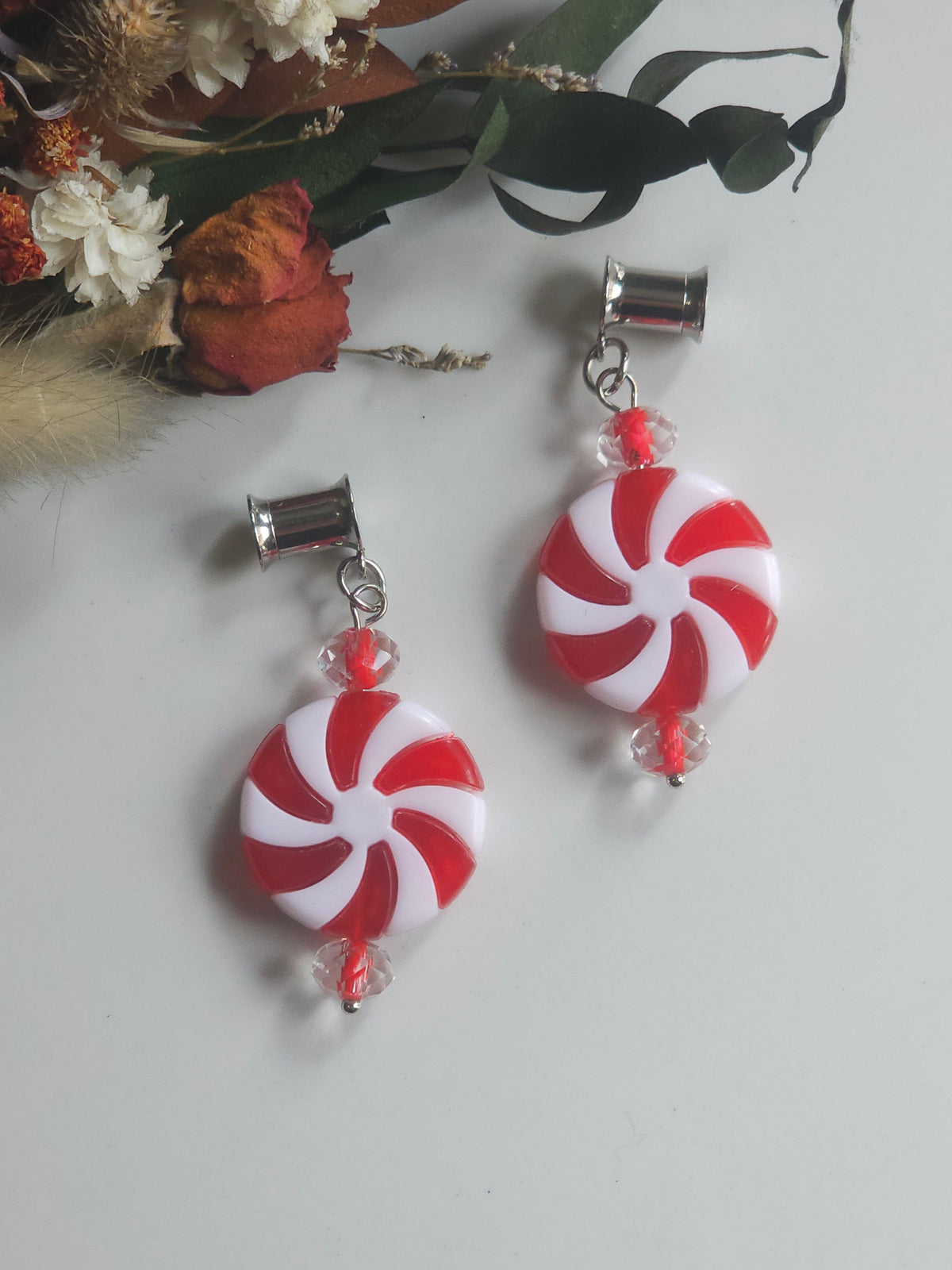 Peppermint Christmas dangle gauges