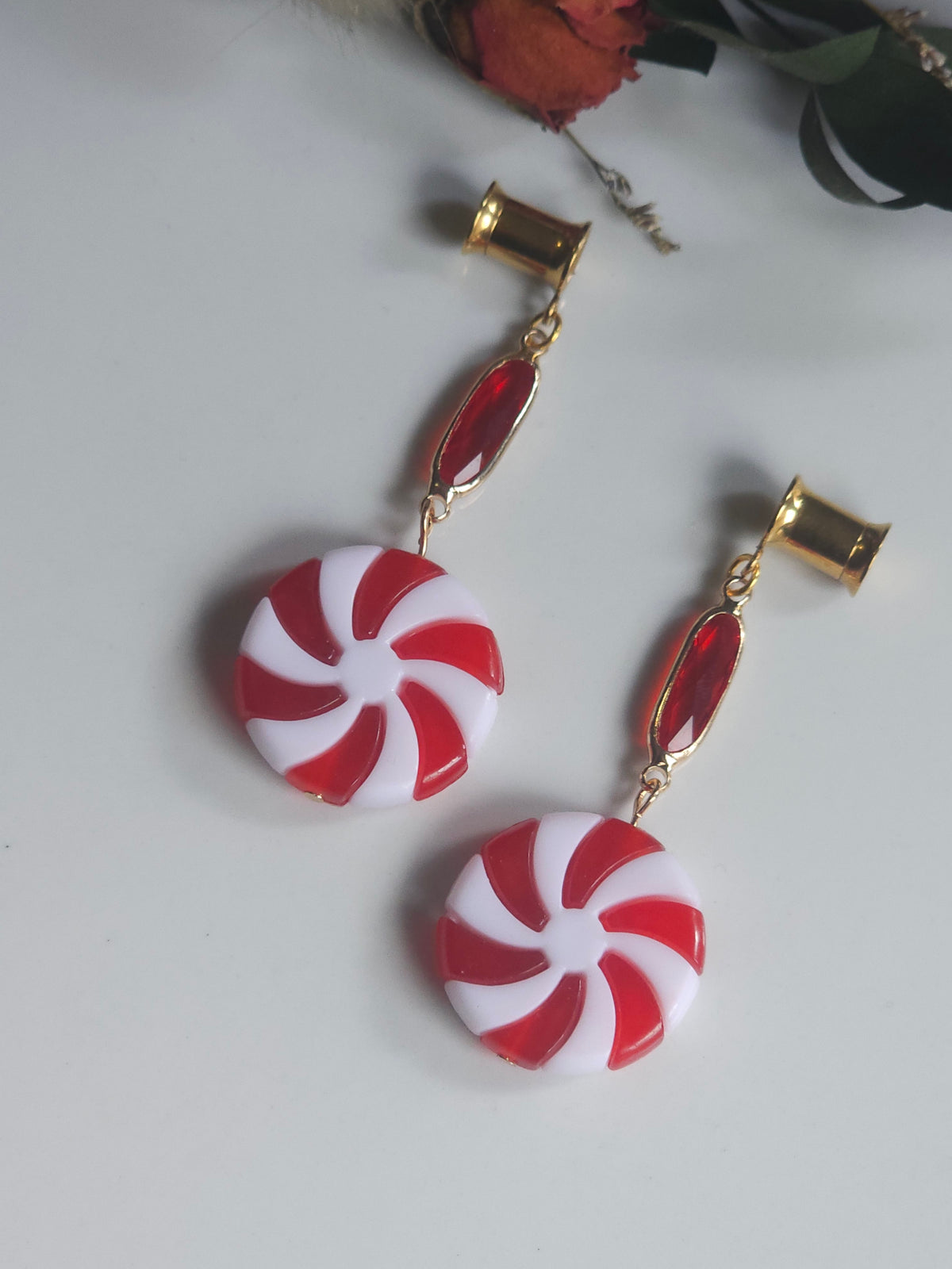 Peppermint candy Christmas dangle gauges