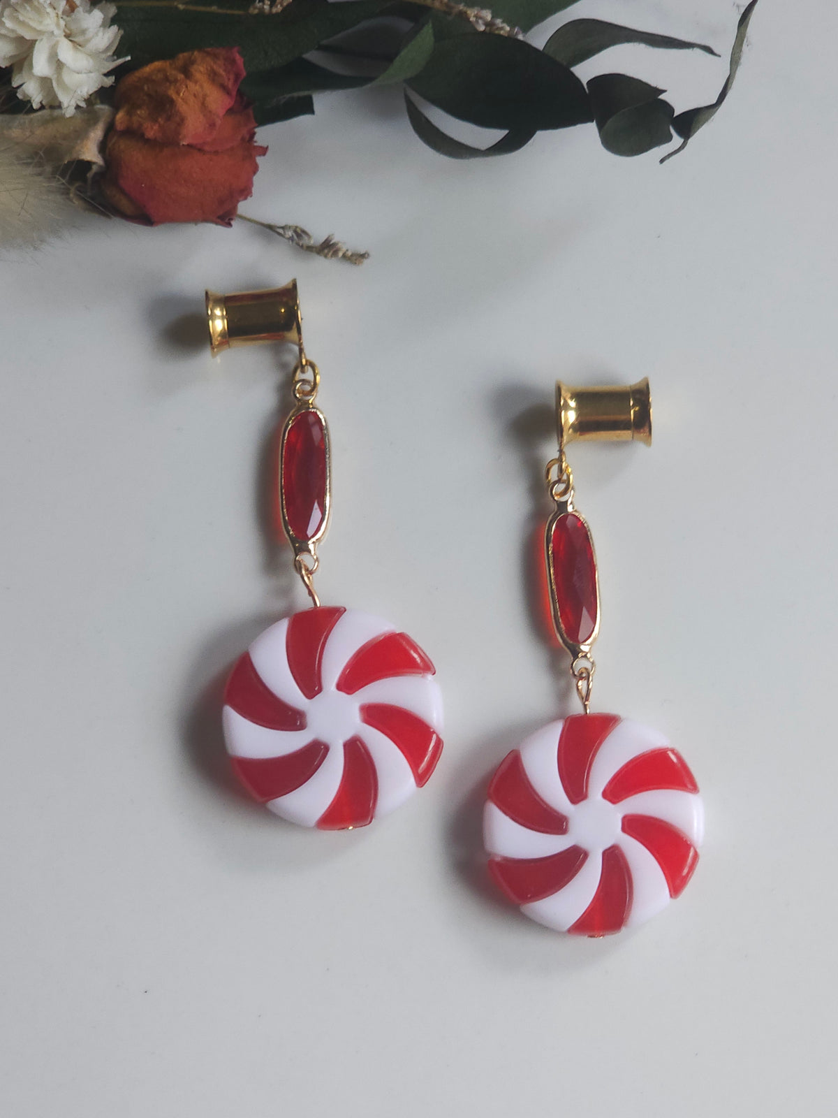 Peppermint candy Christmas dangle gauges