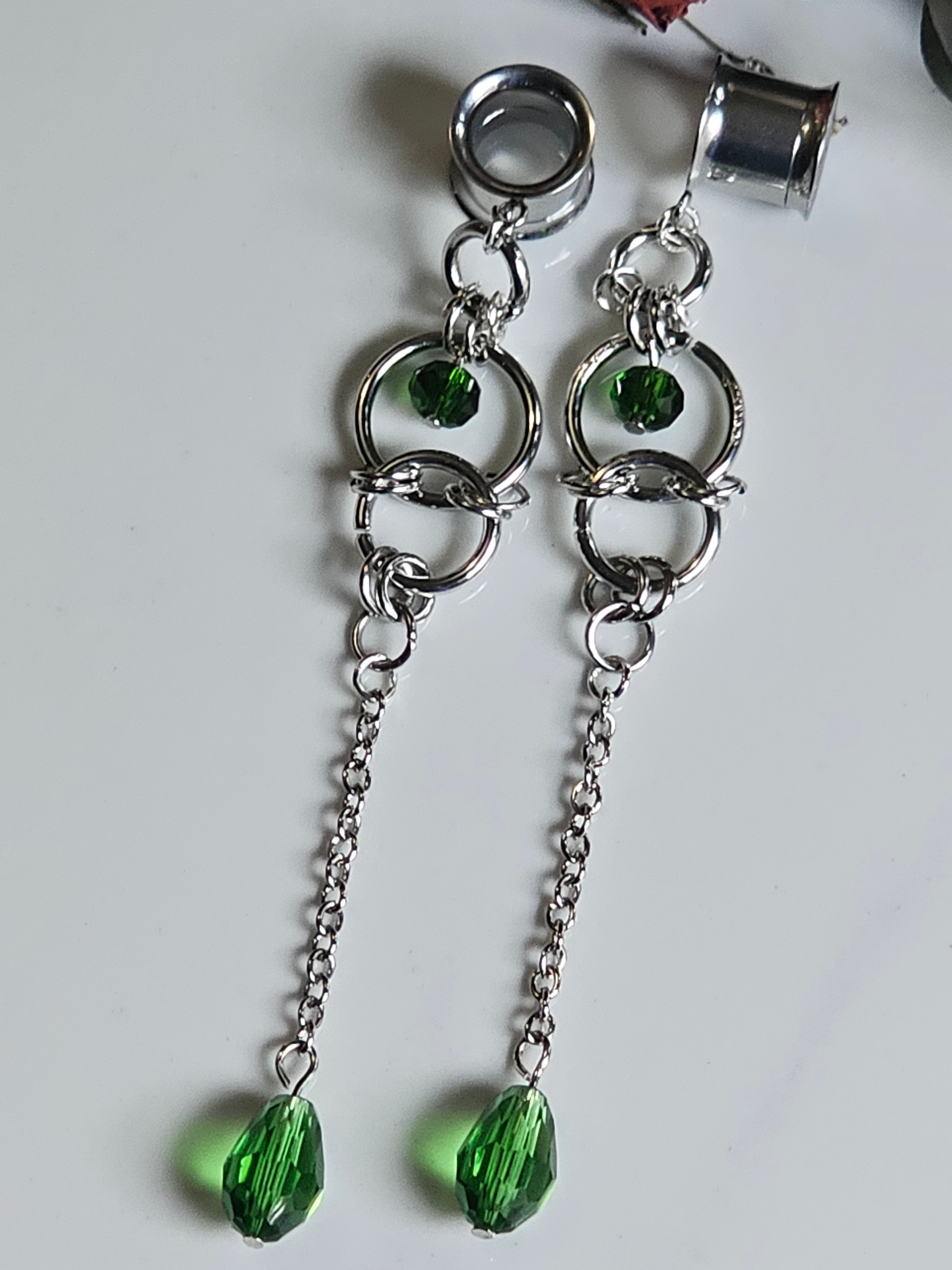Teardrop green dangle gauges