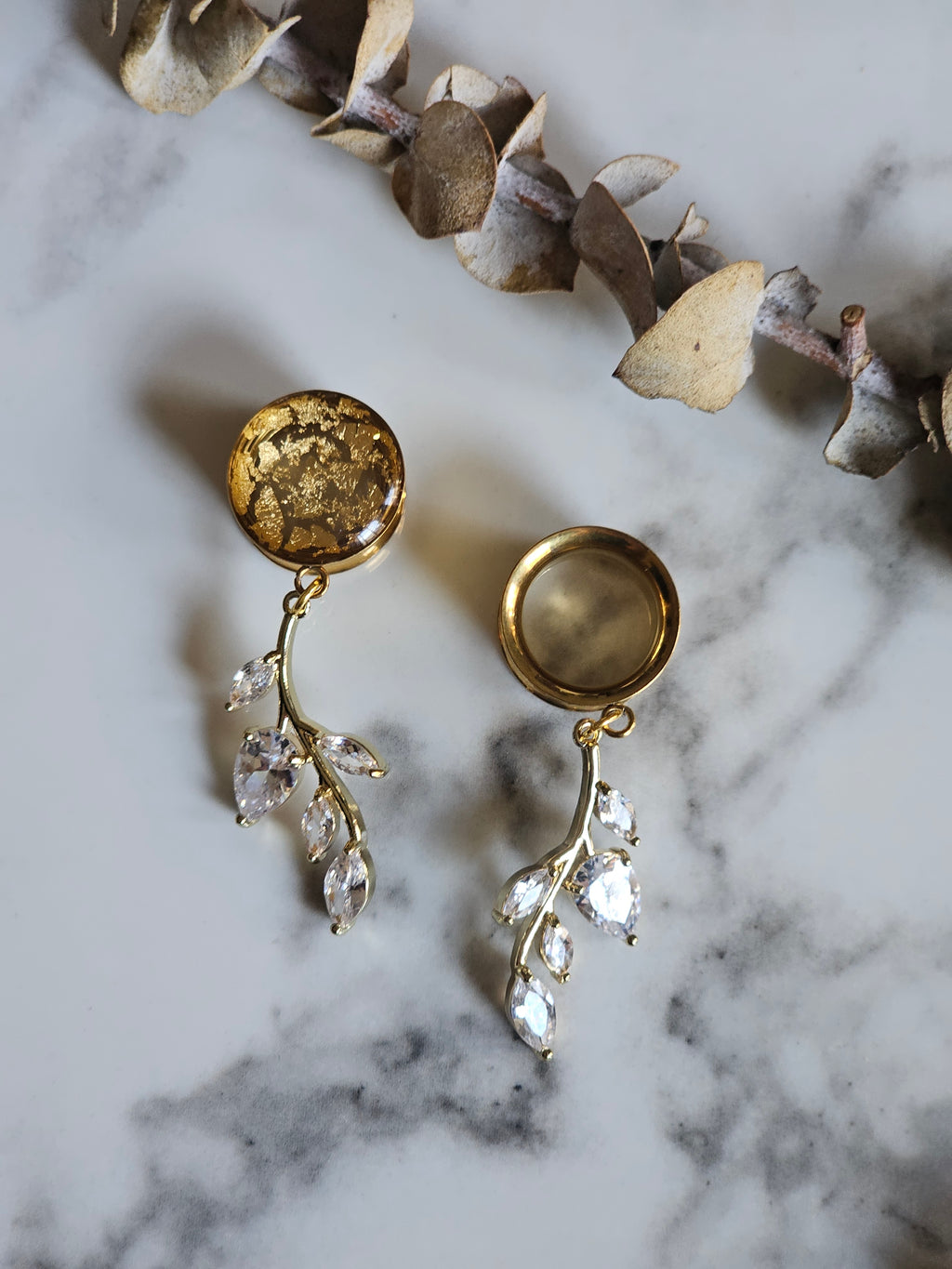 Golden branch Crystal Bridal Dangle Gauges