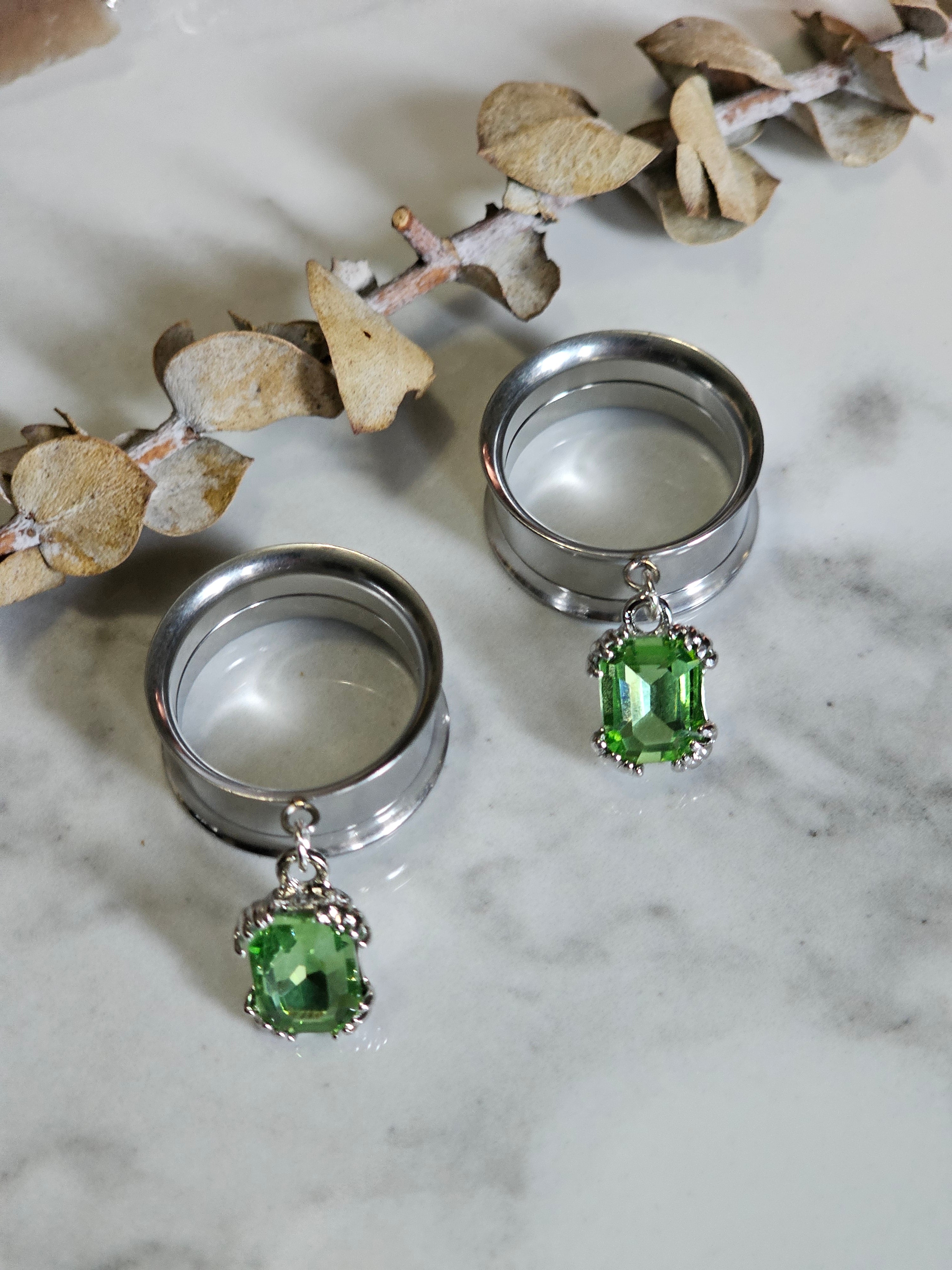 Peridot Inspired Crystal Dangle Gauges