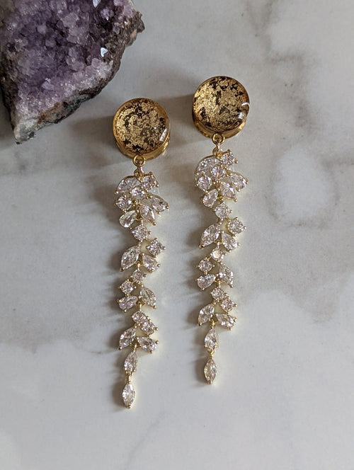 Beautiful Gold Crystal Bridal Dangle Gauges