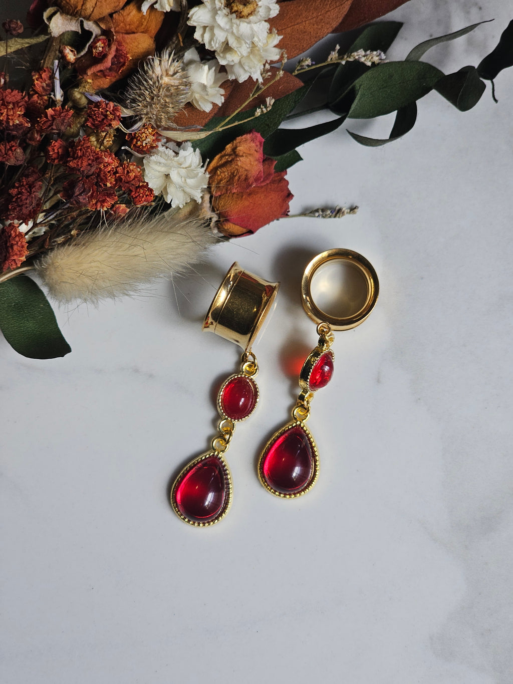Red Gold Gothic Dangle Gauges