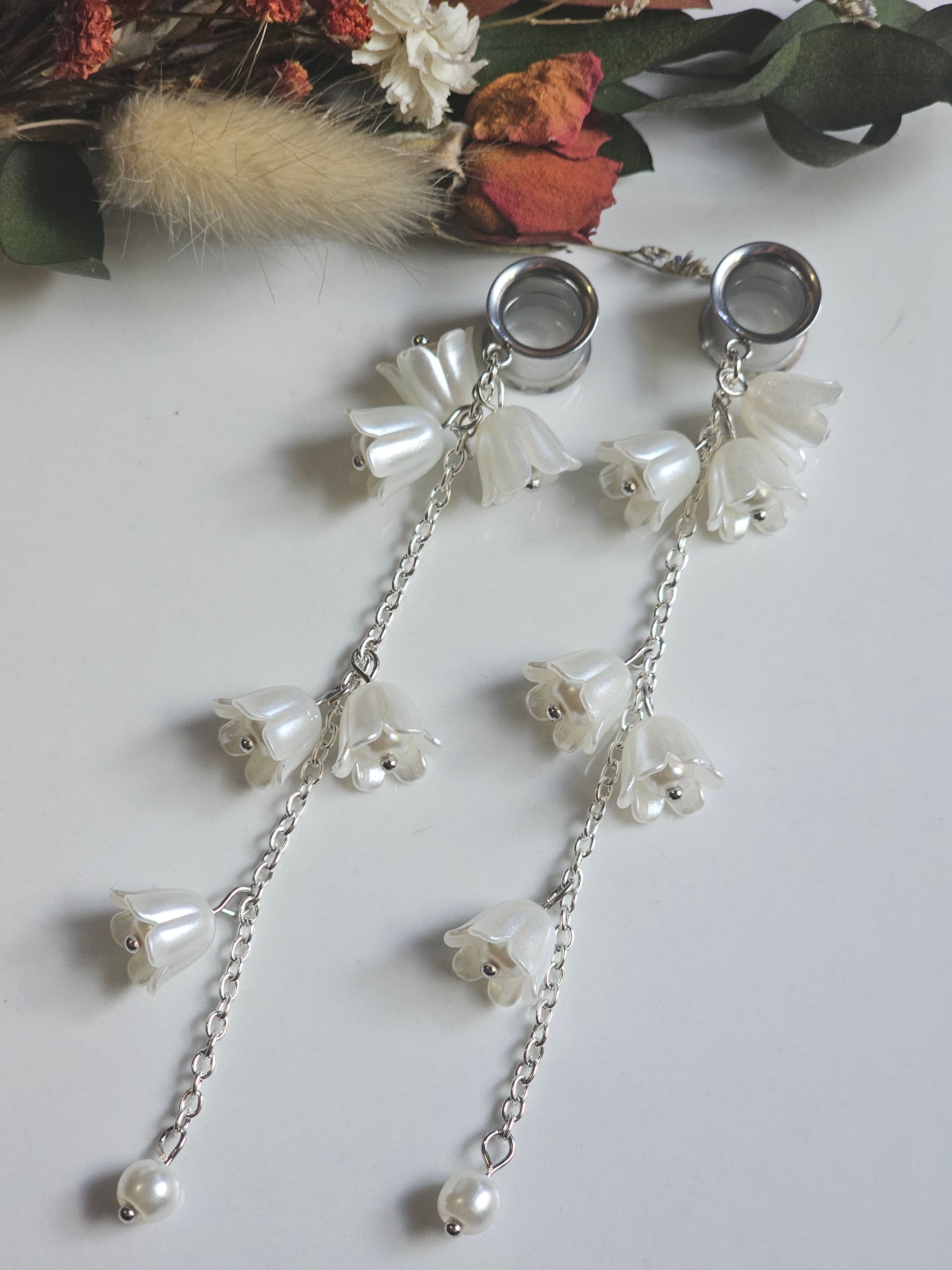 Silver Long Lily of the Valley dangle gauges