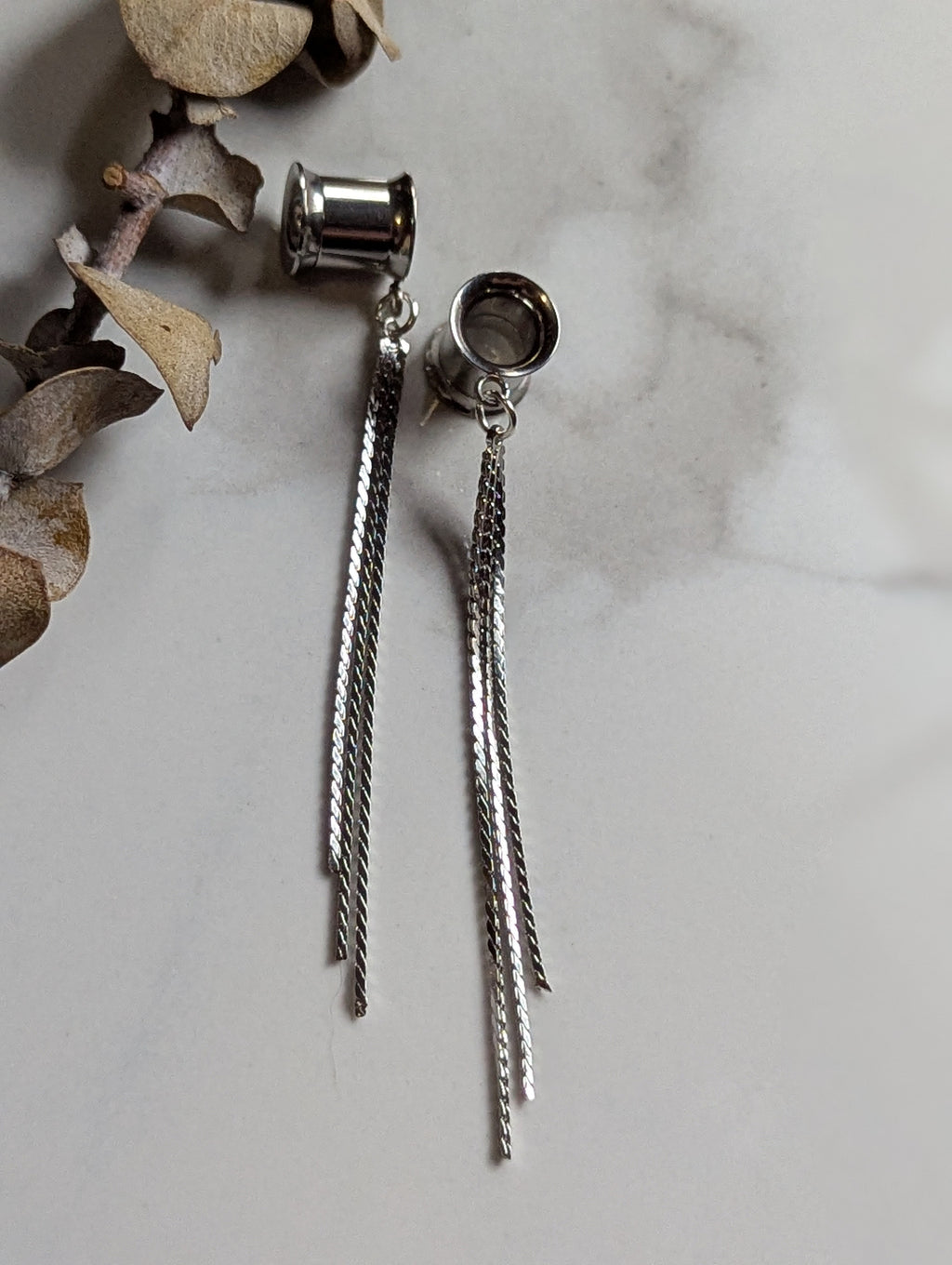 Short Silver Tassel dangle gauges