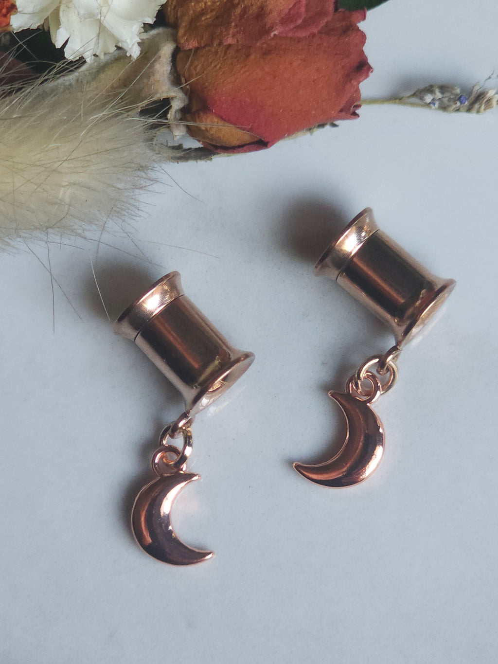 Rose gold mini Moon dangle gauges
