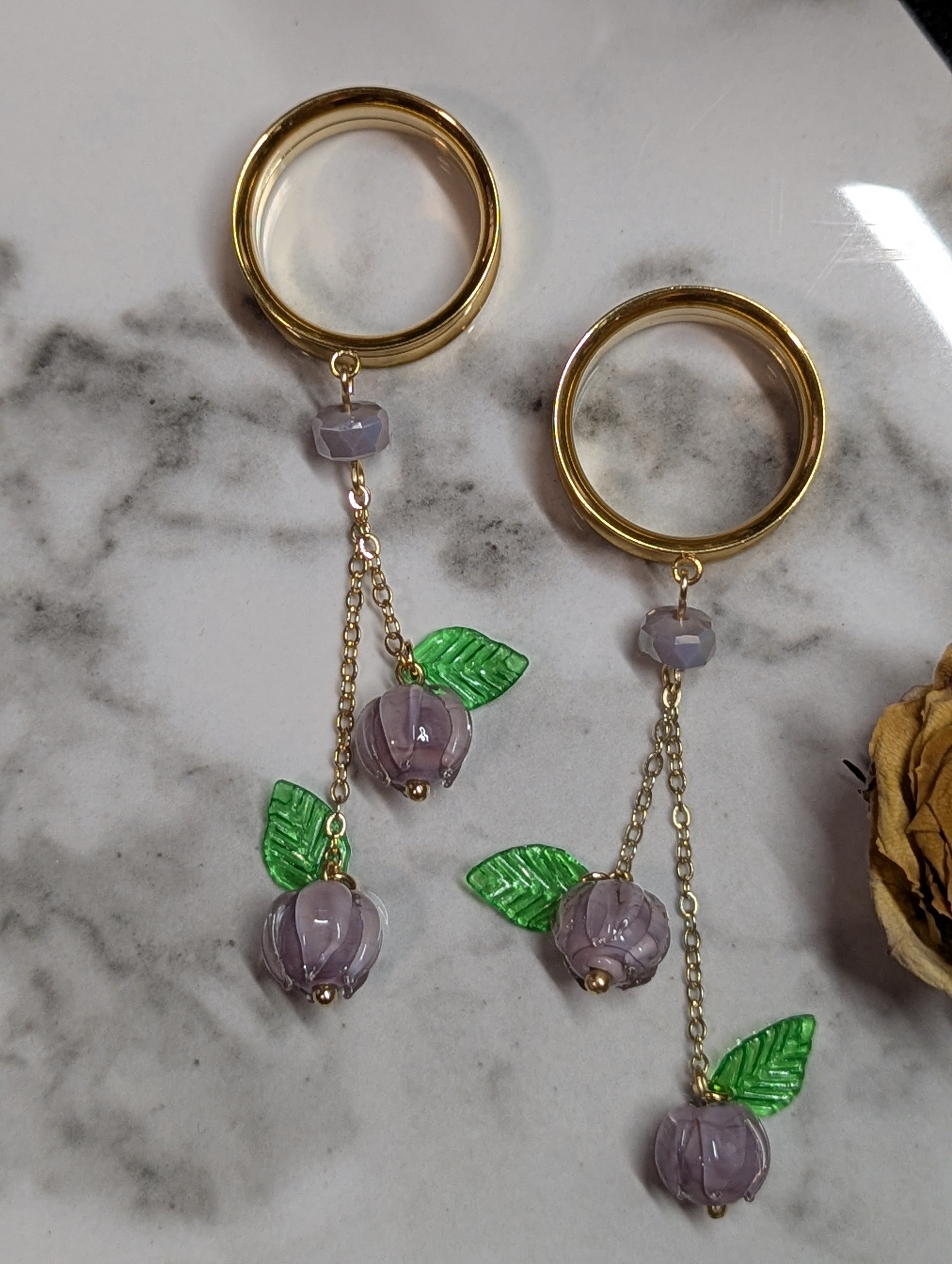 Purple floral Dangle Gauges