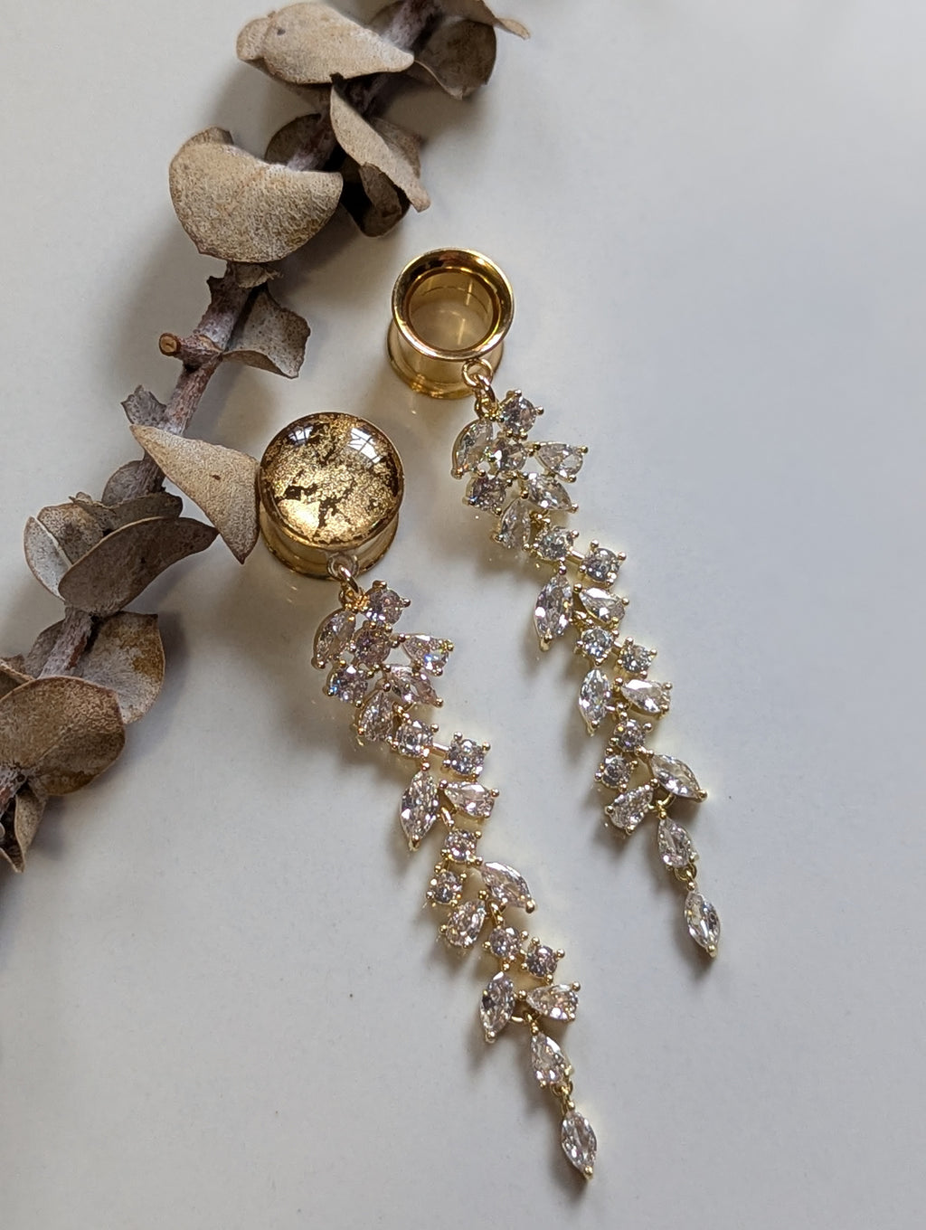 Beautiful Gold Crystal Bridal Dangle Gauges