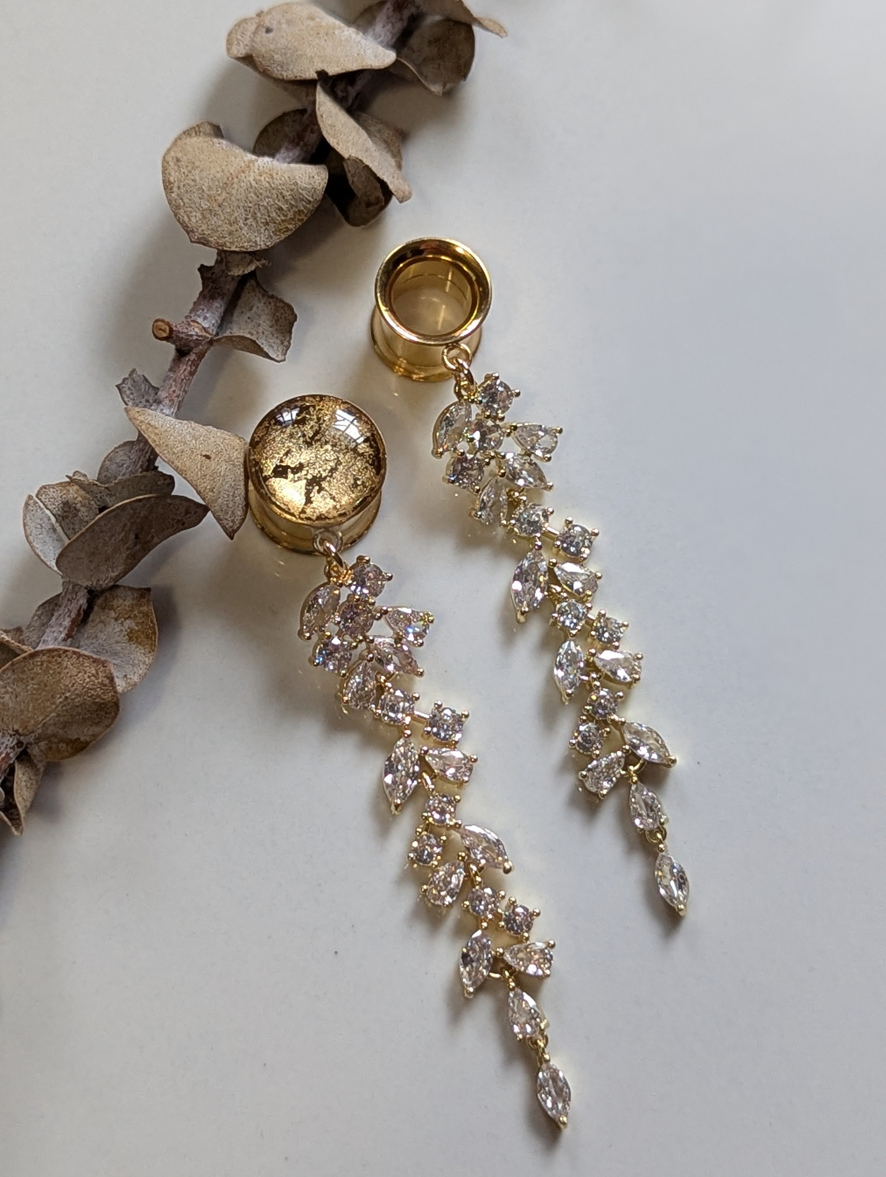 Beautiful Gold Crystal Bridal Dangle Gauges