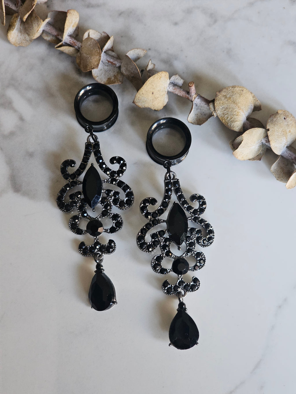 Victorian Black crystal Bridal Dangle Gauges