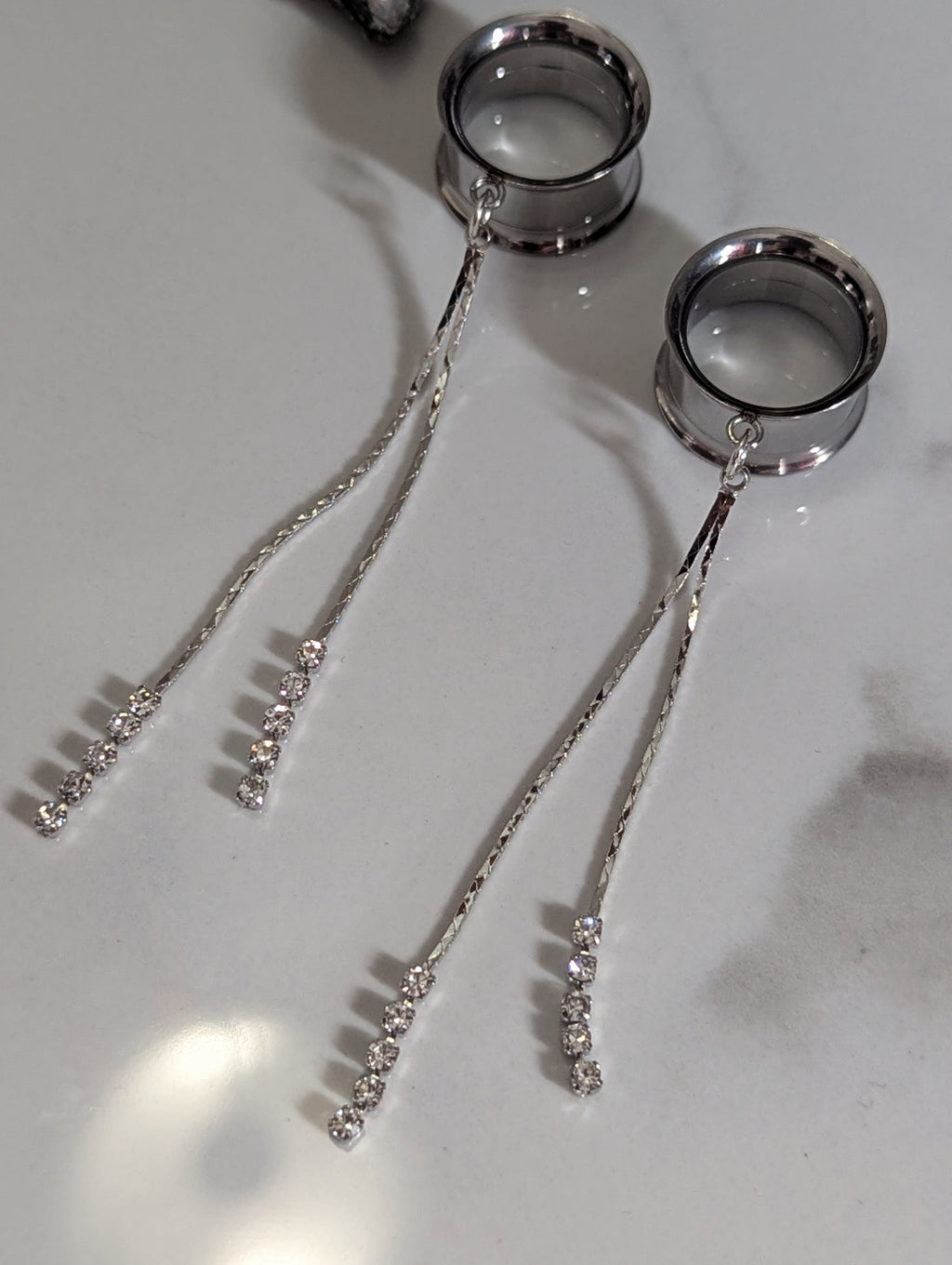 Crystal tassel dangle gauges