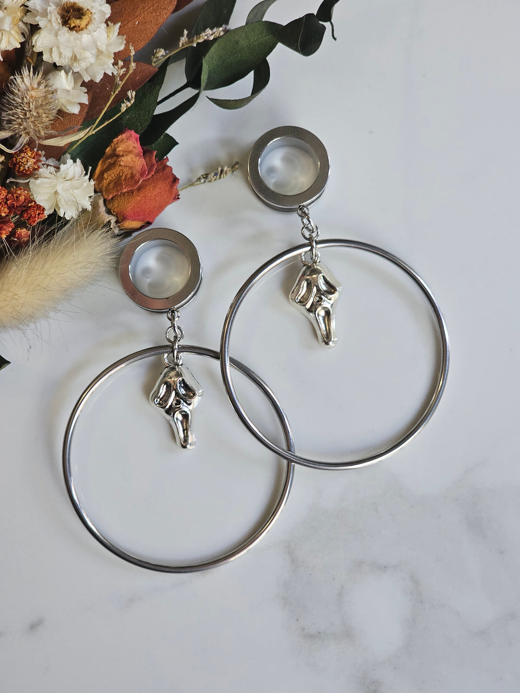 Ghostface hoop dangle gauges