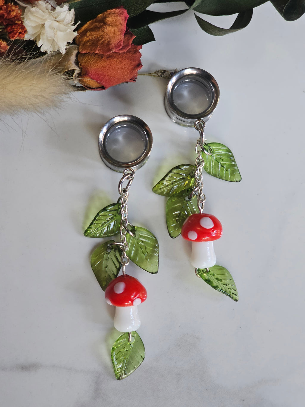 Whimsical Mushroom dangle gauges
