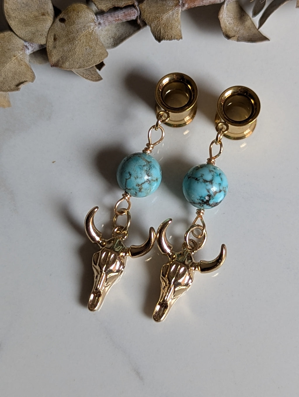 Western cow skull dangle gauges