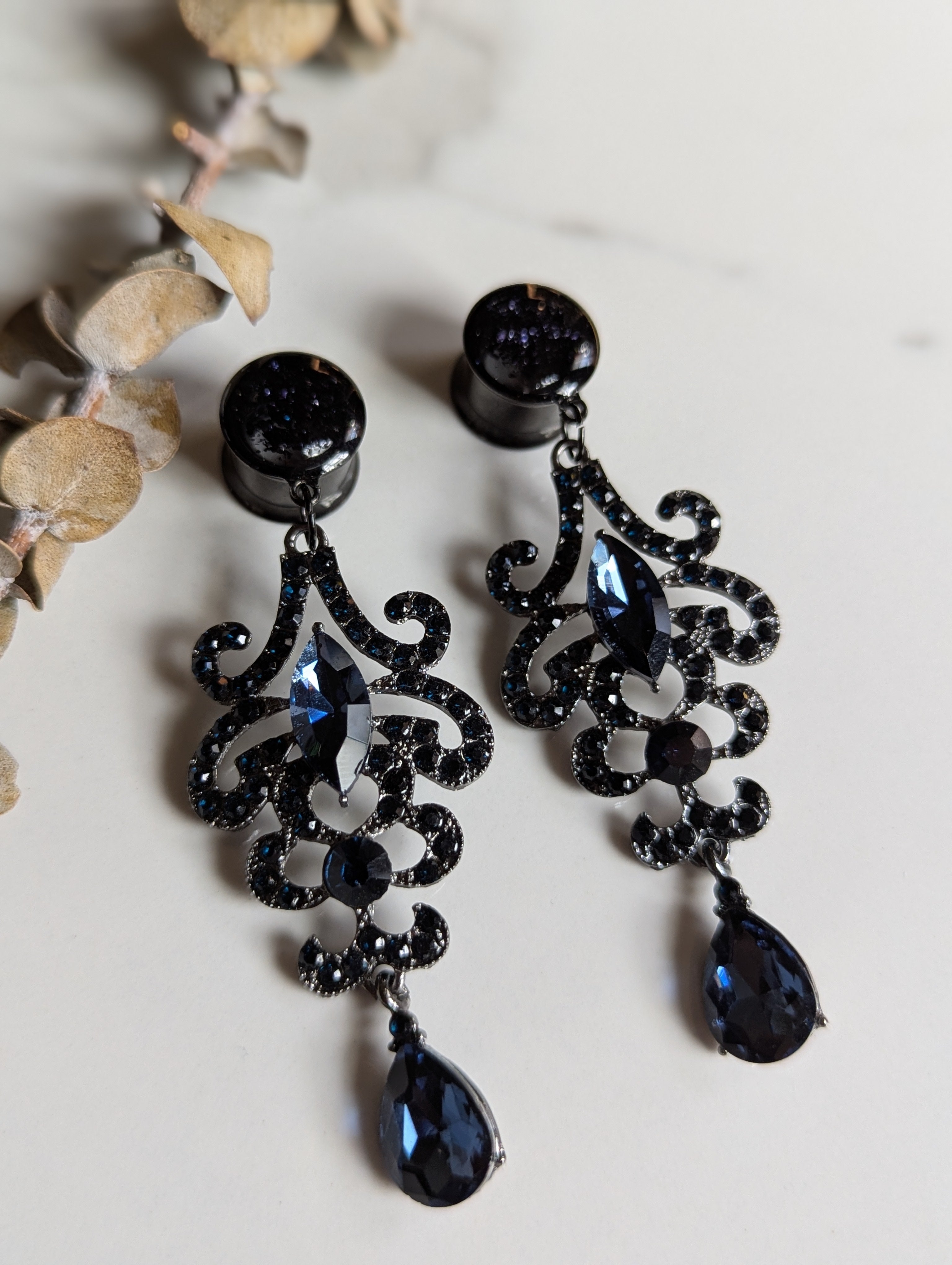 Victorian Blue crystal Bridal Dangle Gauges