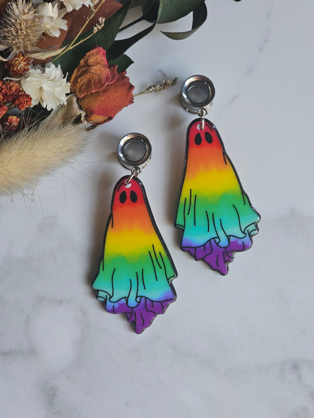 Multicolored Ghost Halloween dangle gauges