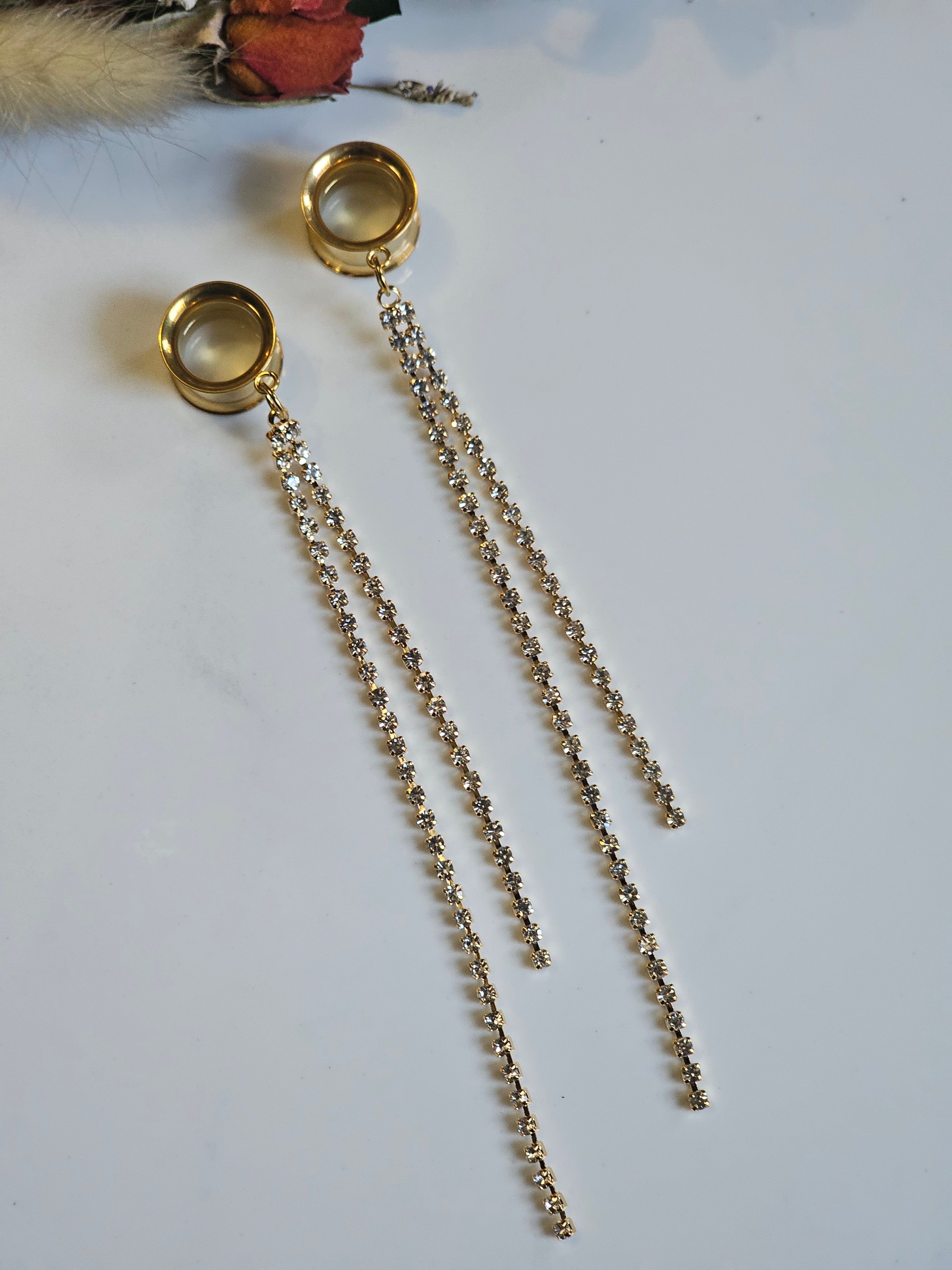 Silver or Gold Diamond tassel dangle gauges