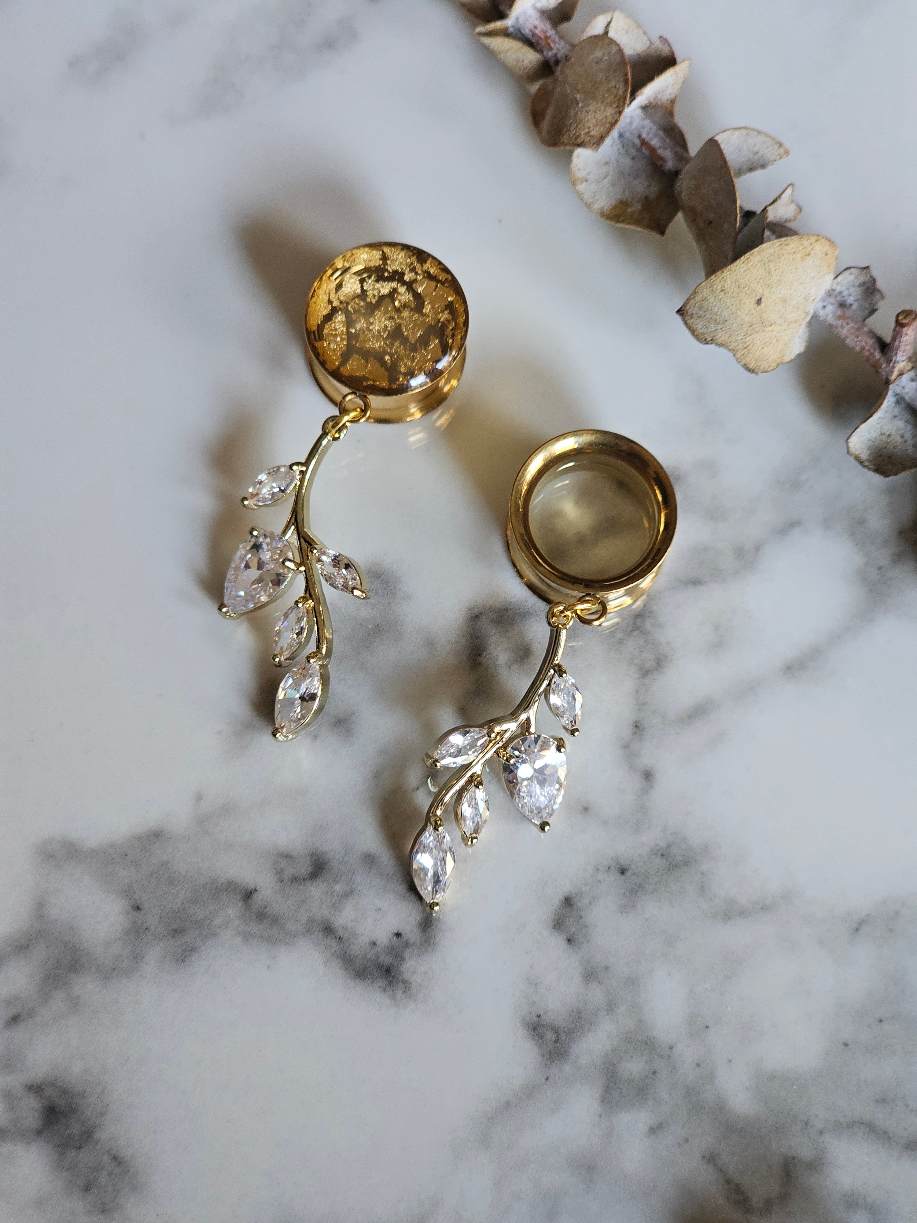Golden branch Crystal Bridal Dangle Gauges