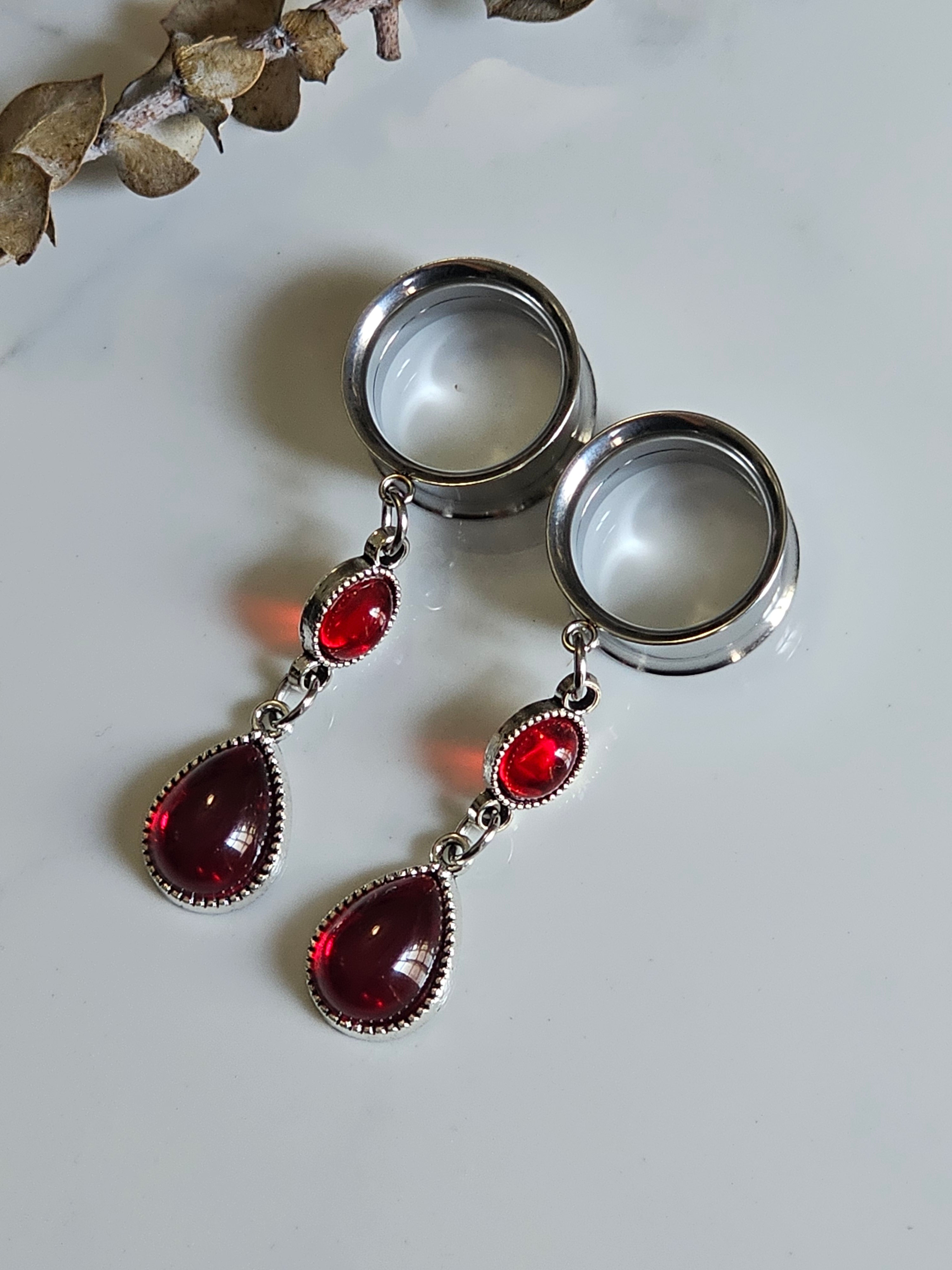 Red Gothic Dangle Gauges