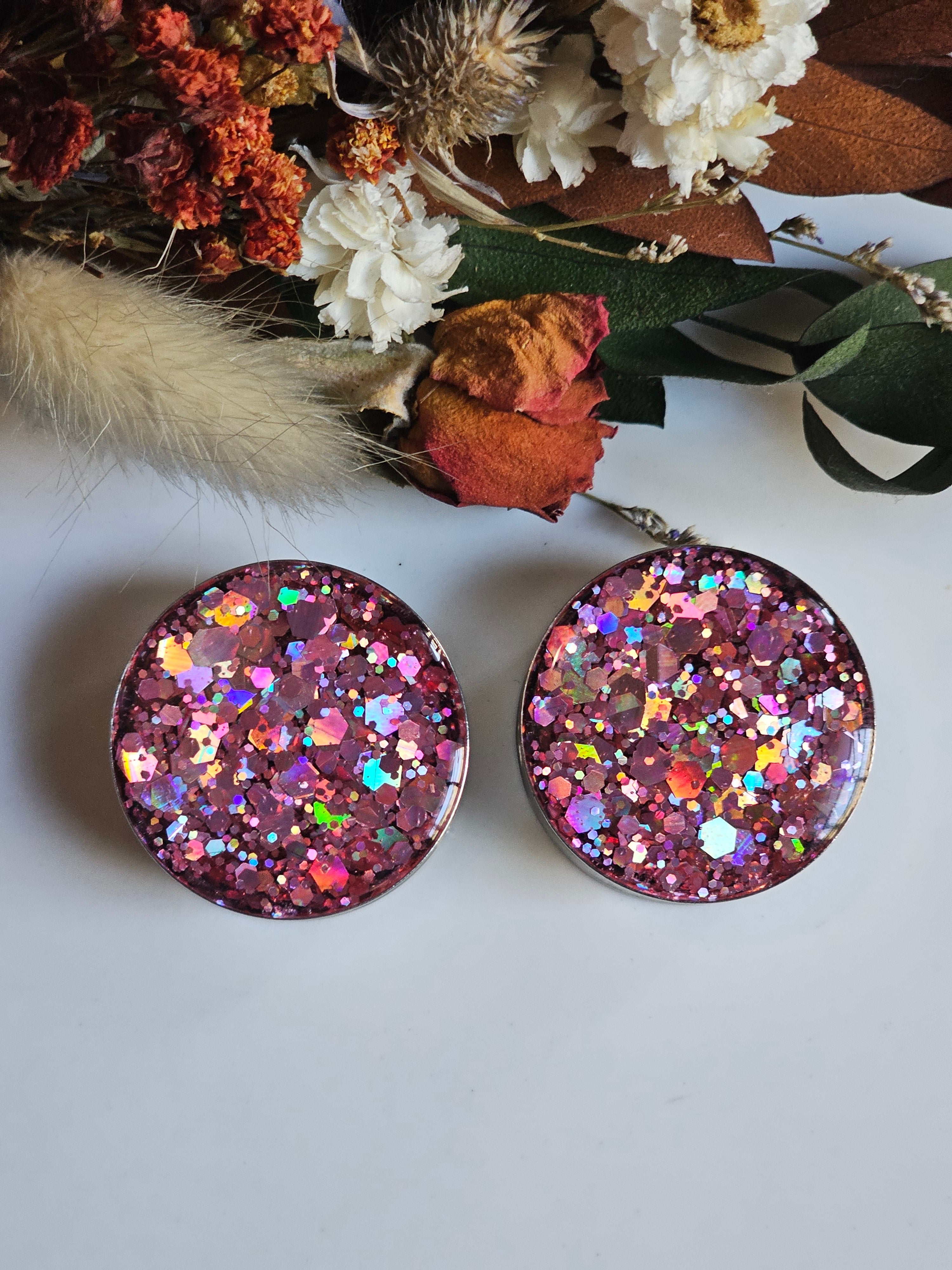 8MM-50MM Prism Pink Glitter Gauges