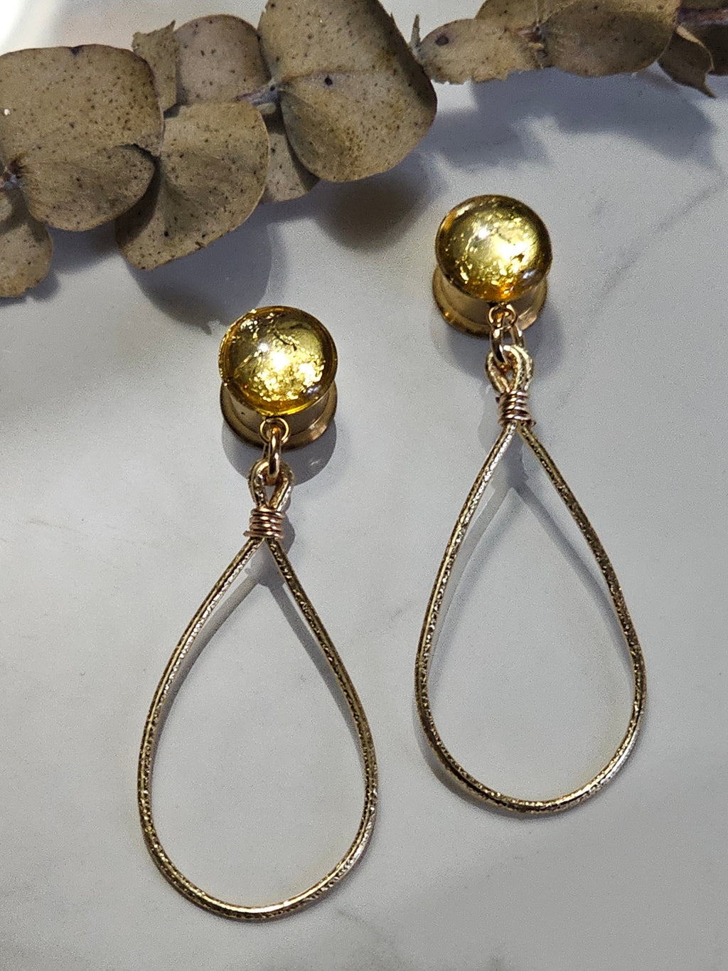 Textured Teardrop hoop dangle gauges