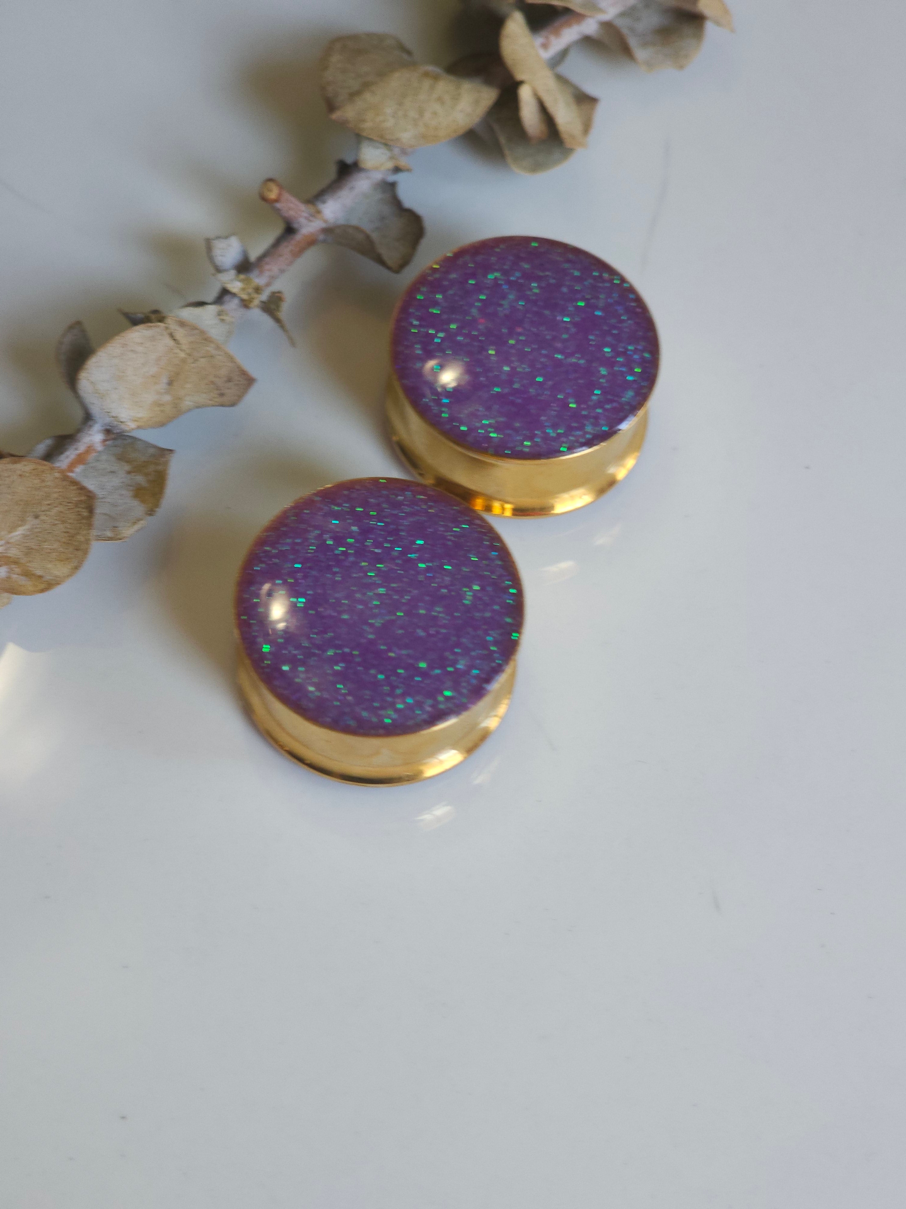 8MM-50MM Purple Glitter Gauges