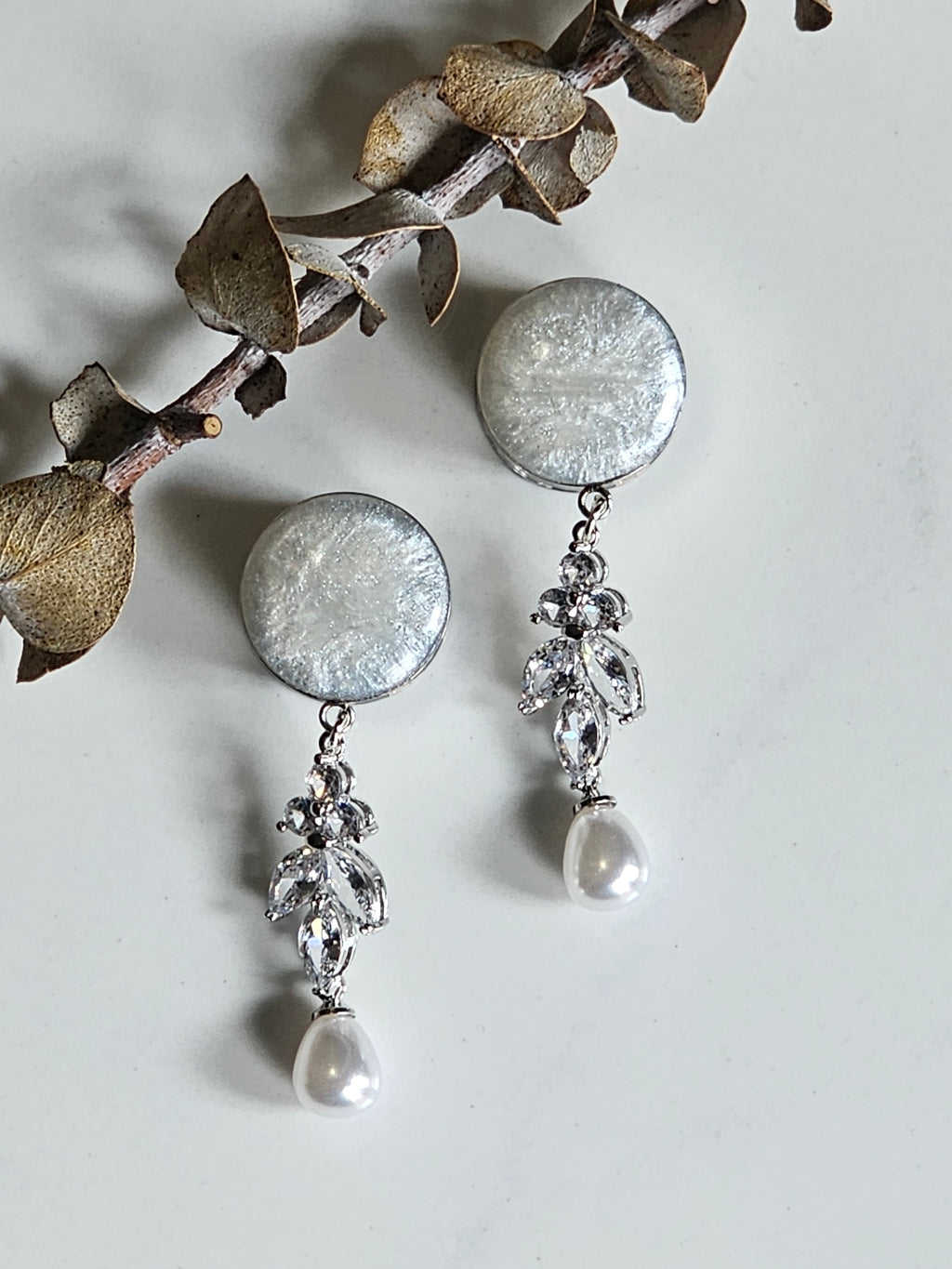 Silver Faux pearl Bridal Dangle Gauges