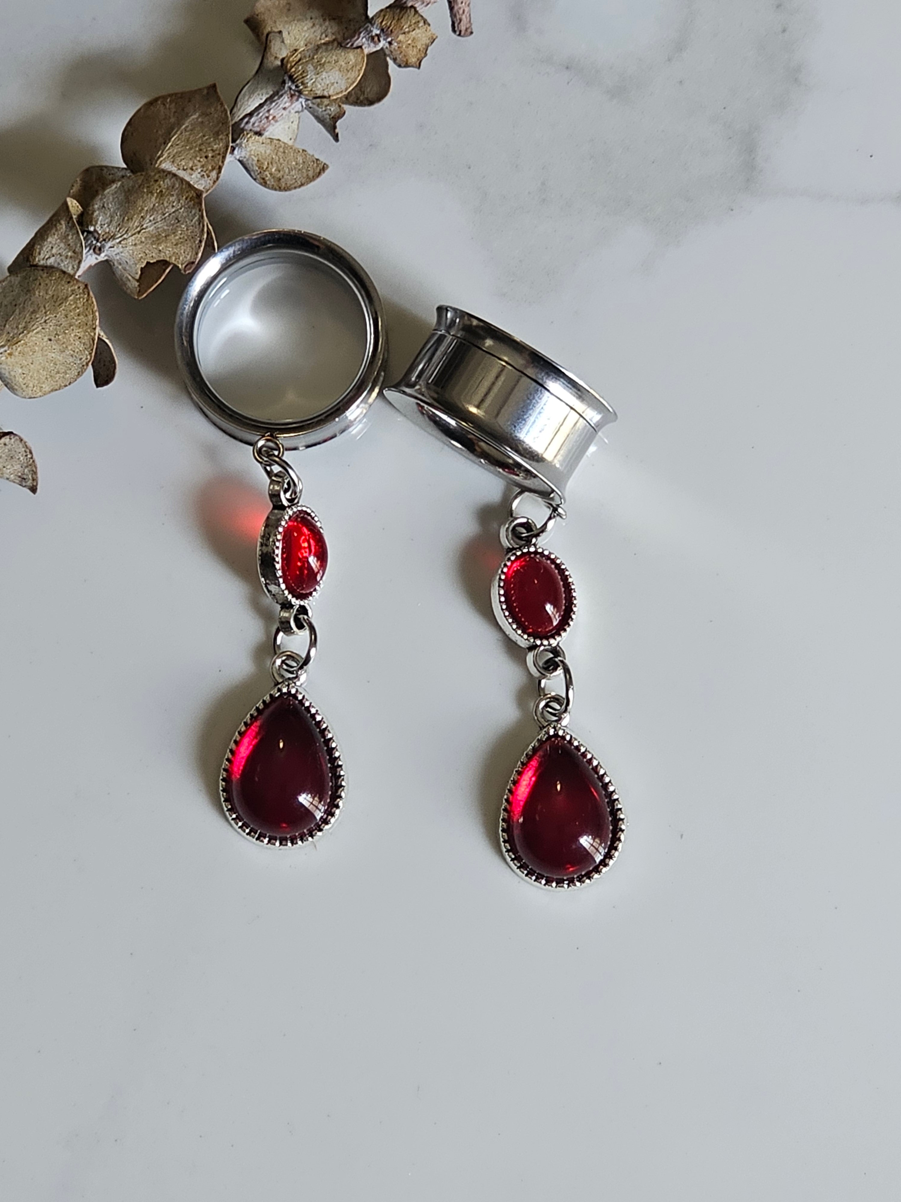 Red Gothic Dangle Gauges