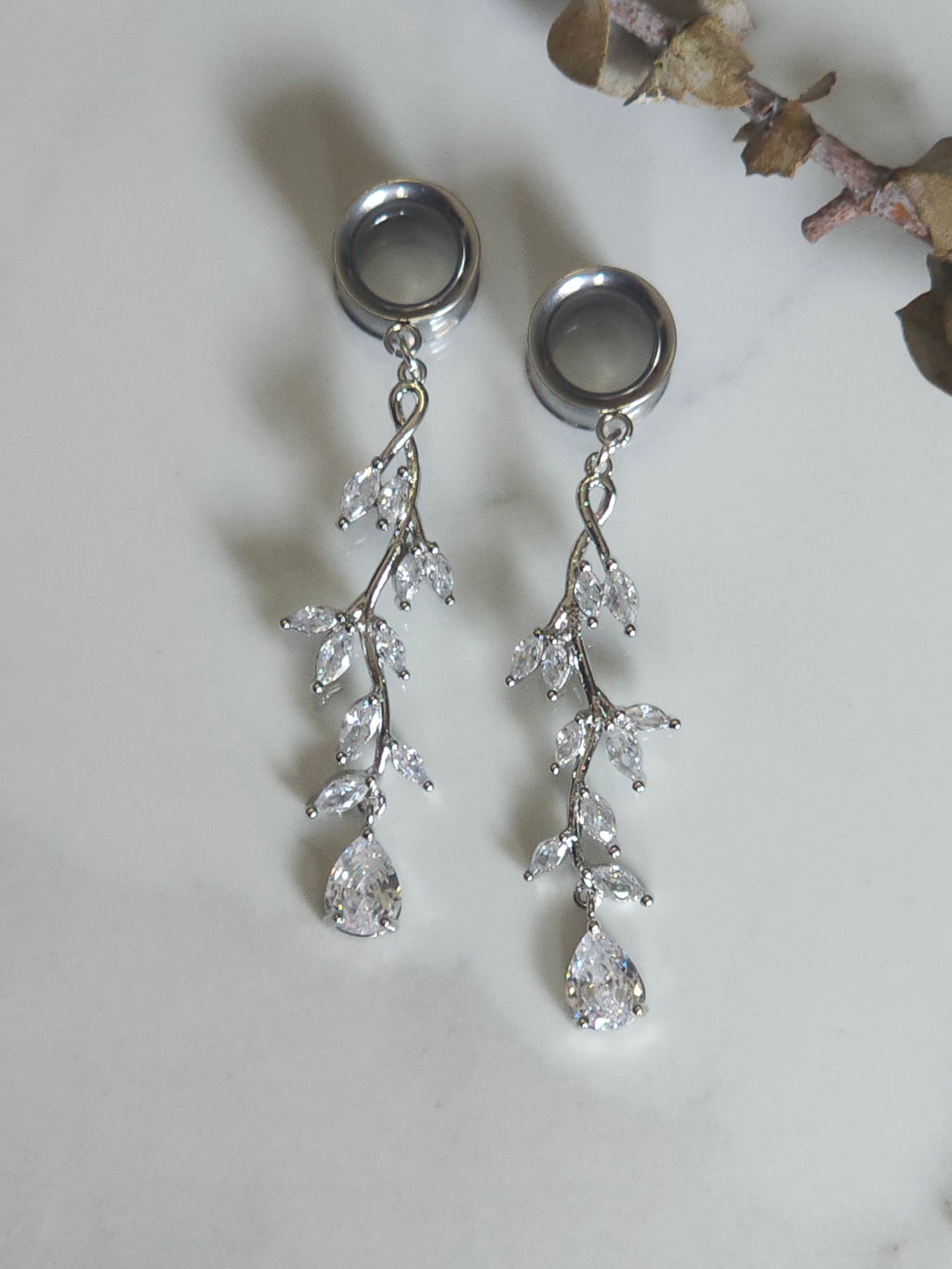 Elegant Crystal Vine Bridal Dangle Gauges
