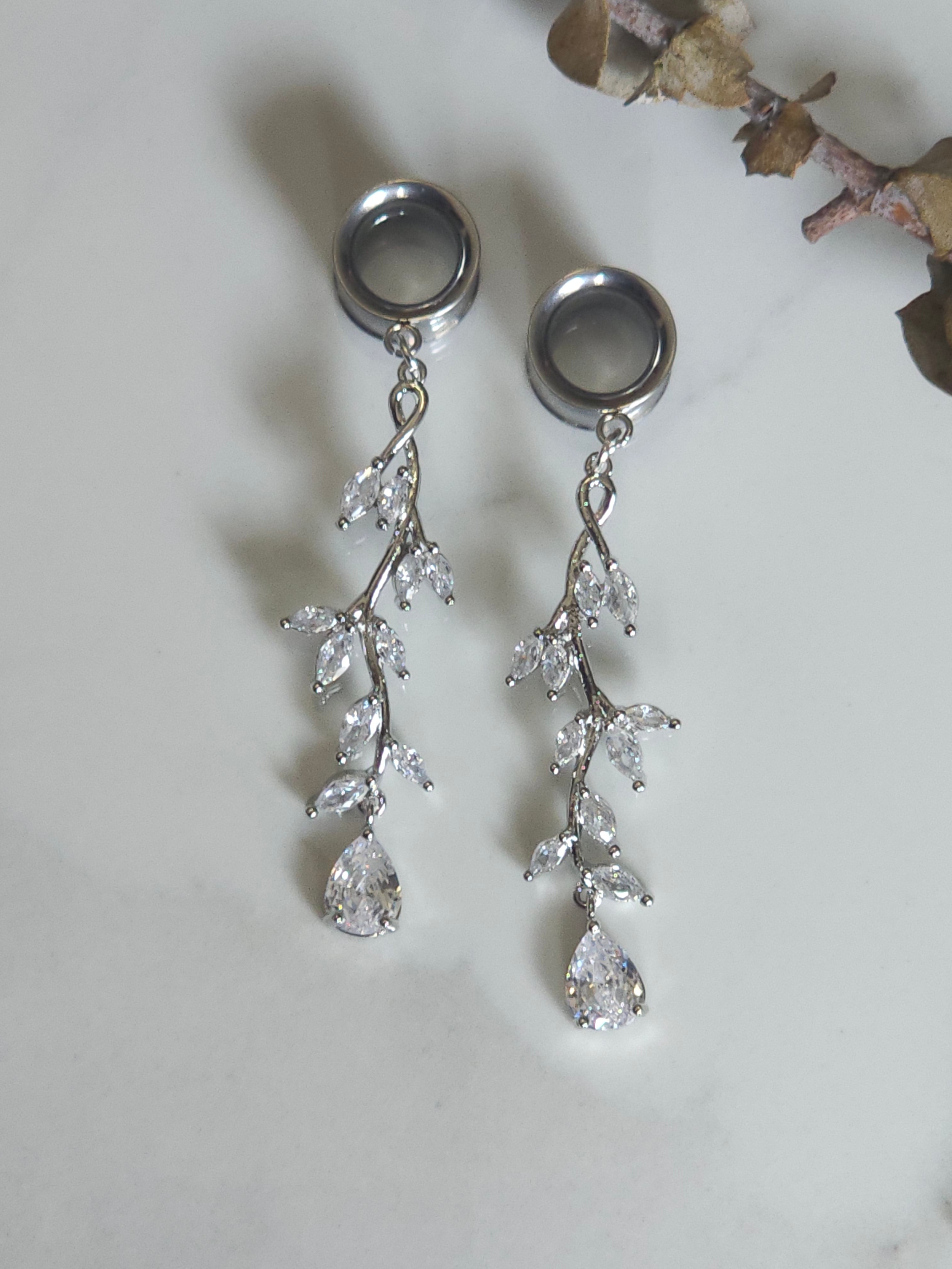 Elegant Crystal Vine Bridal Dangle Gauges