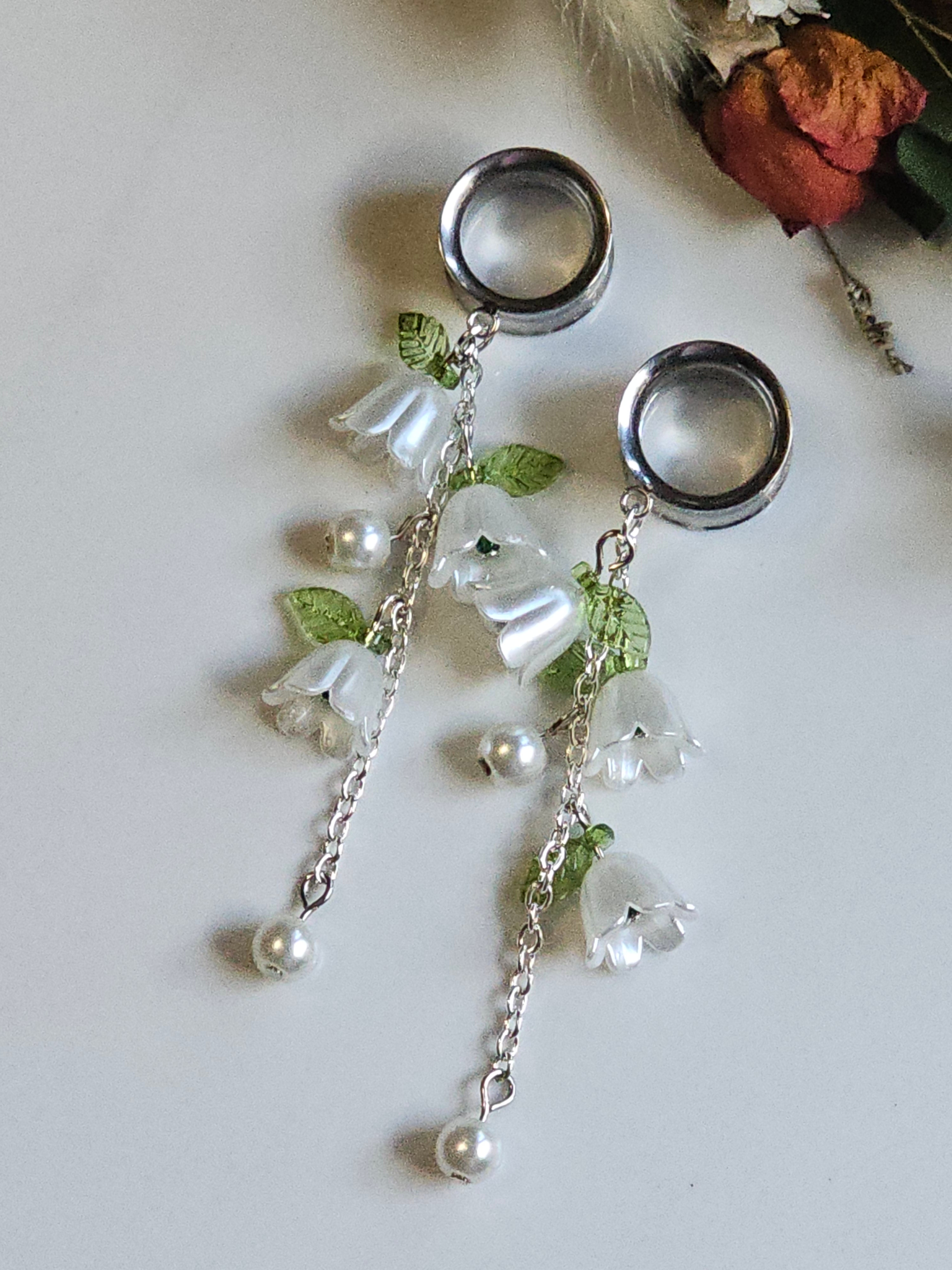 Silver lily of the Valley dangle gauges