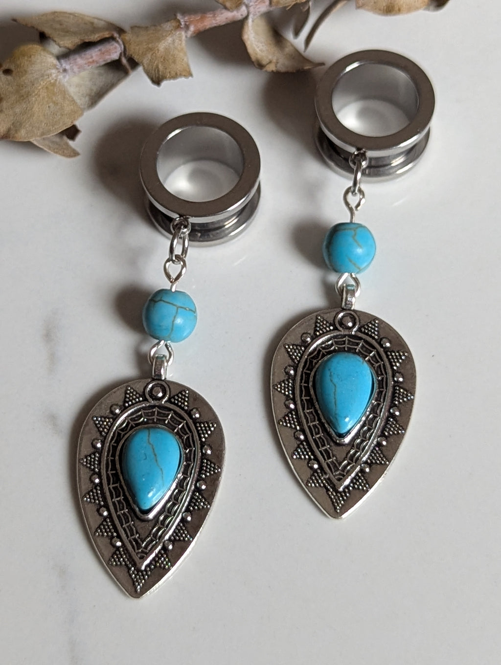 Boho turquoise dangle gauges