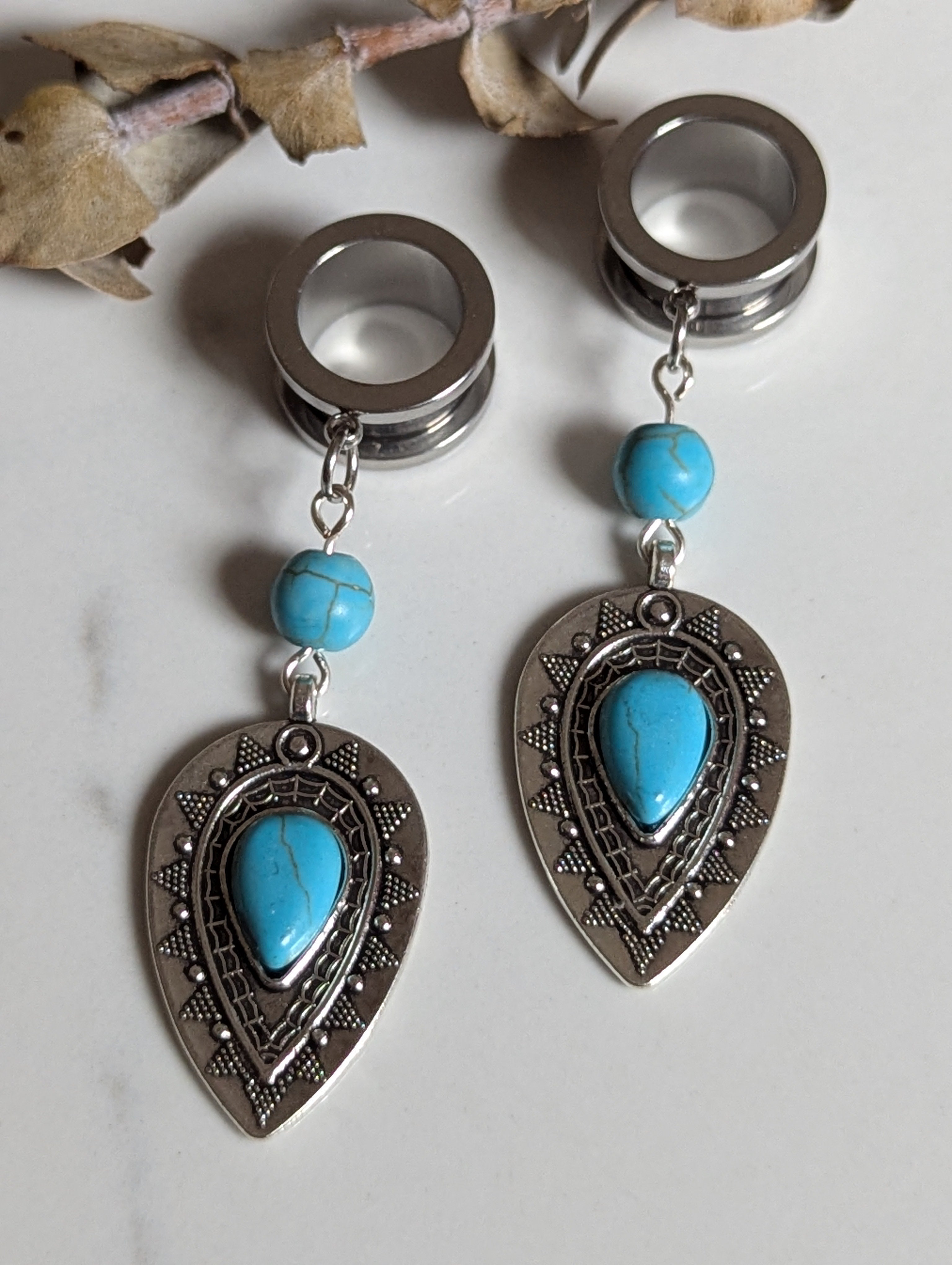 Boho turquoise dangle gauges