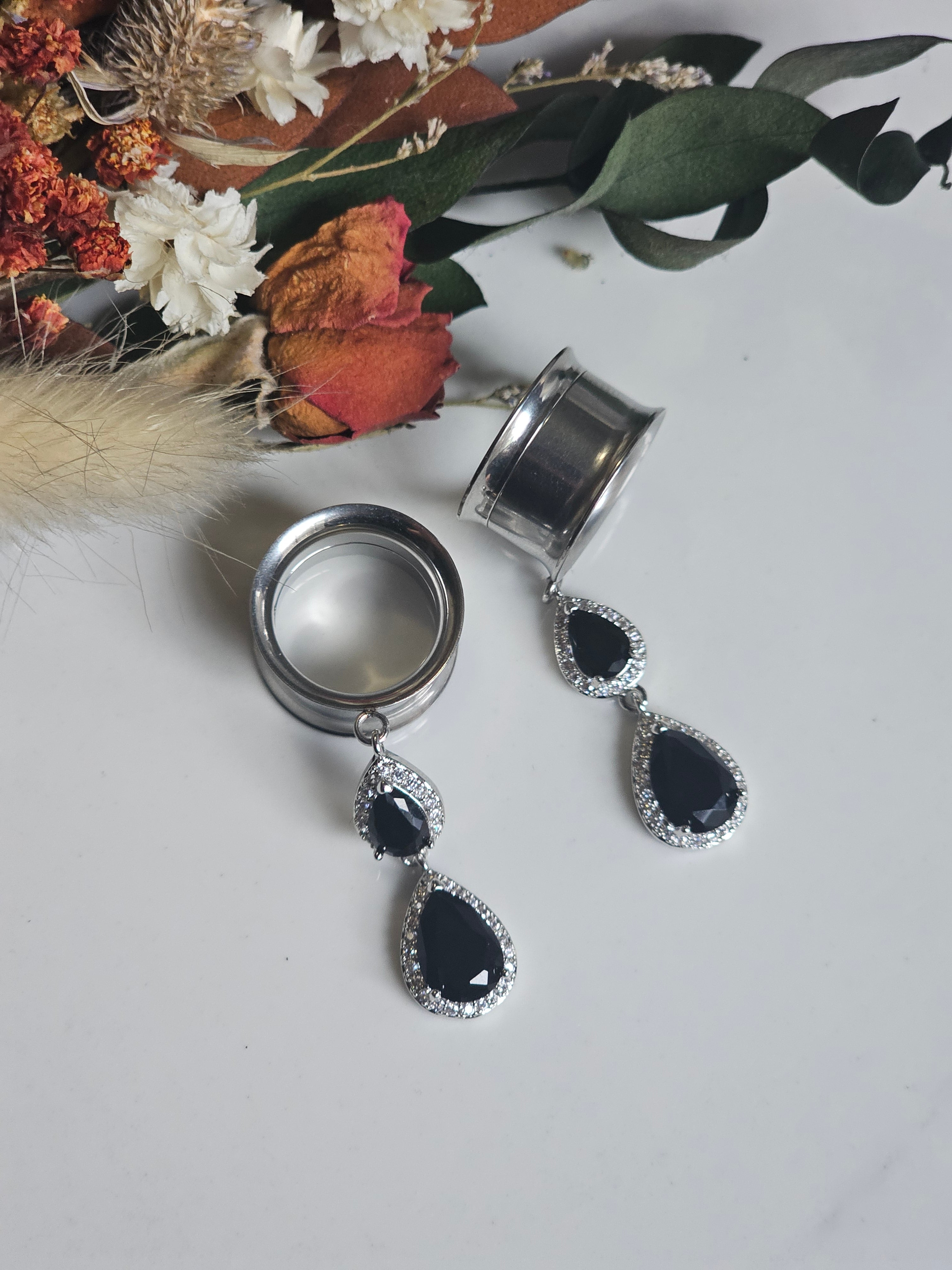 Black and Silver Special Occasion Dangle Gauges