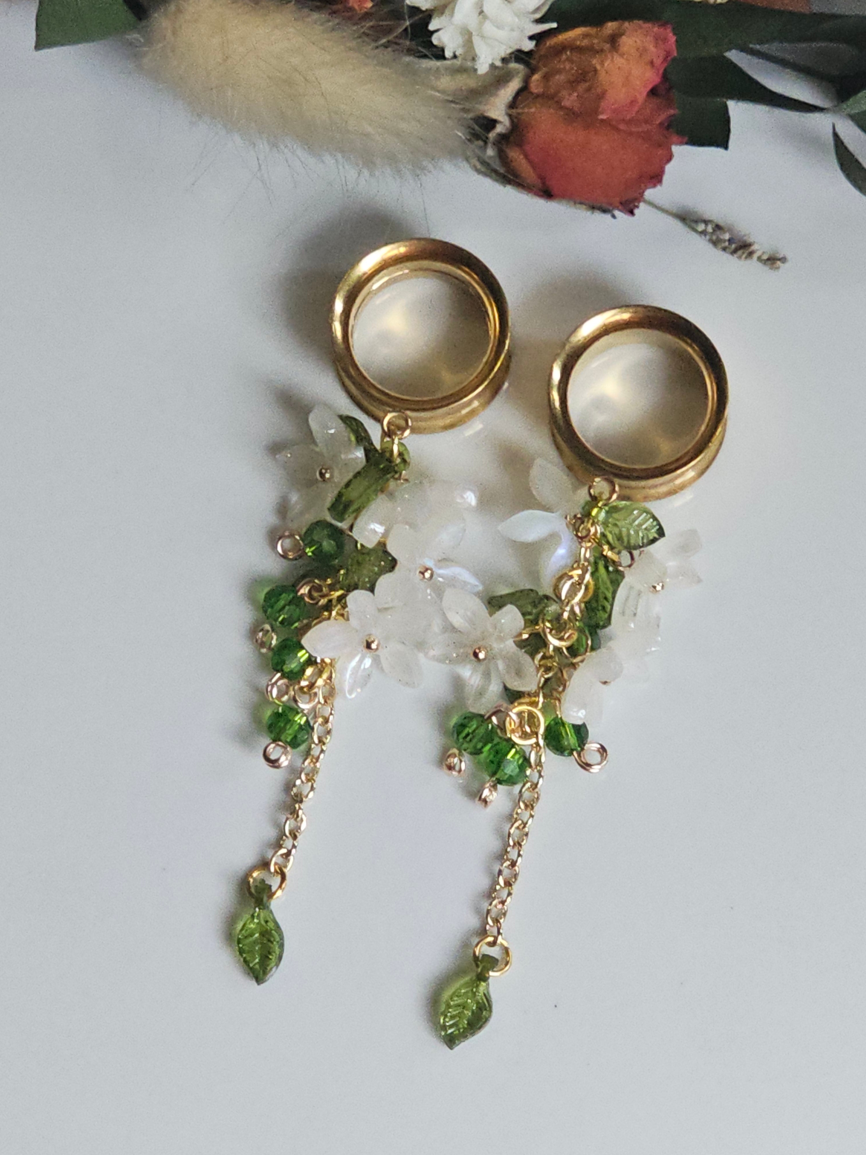 White Jasmine flower dangle gauges