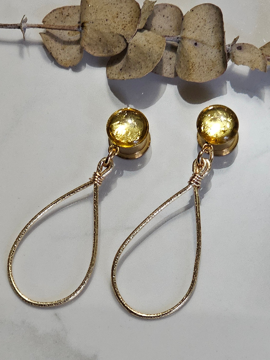 Textured Teardrop hoop dangle gauges