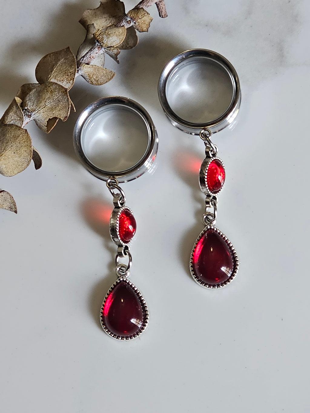 Red Gothic Dangle Gauges