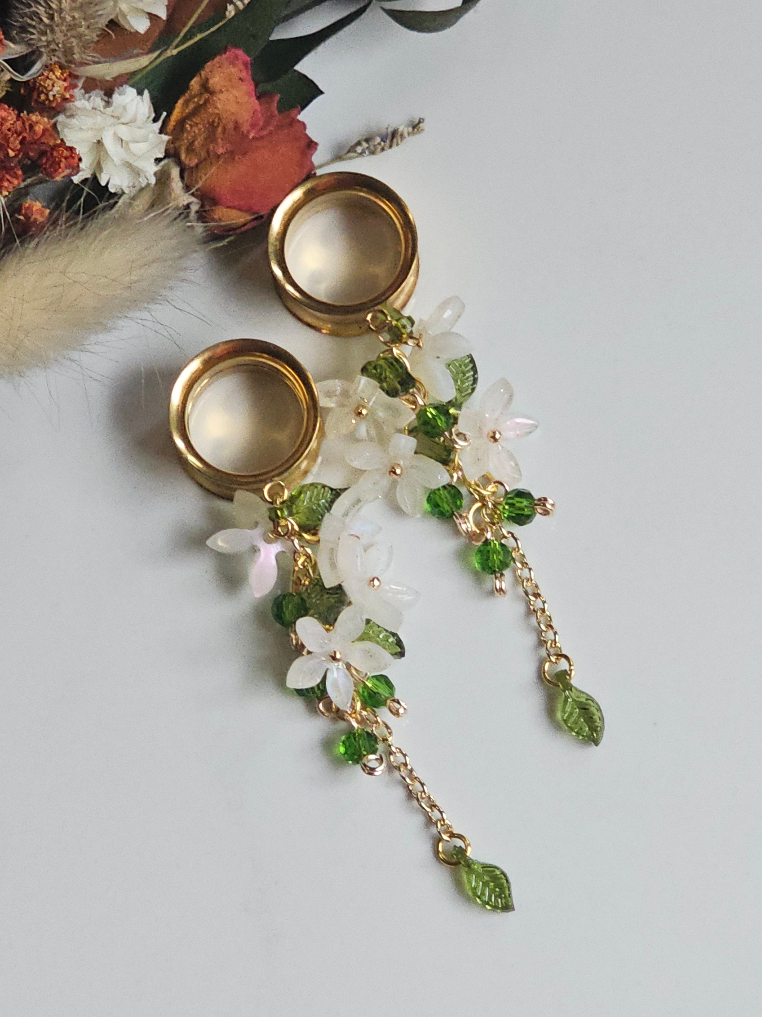 White Jasmine flower dangle gauges