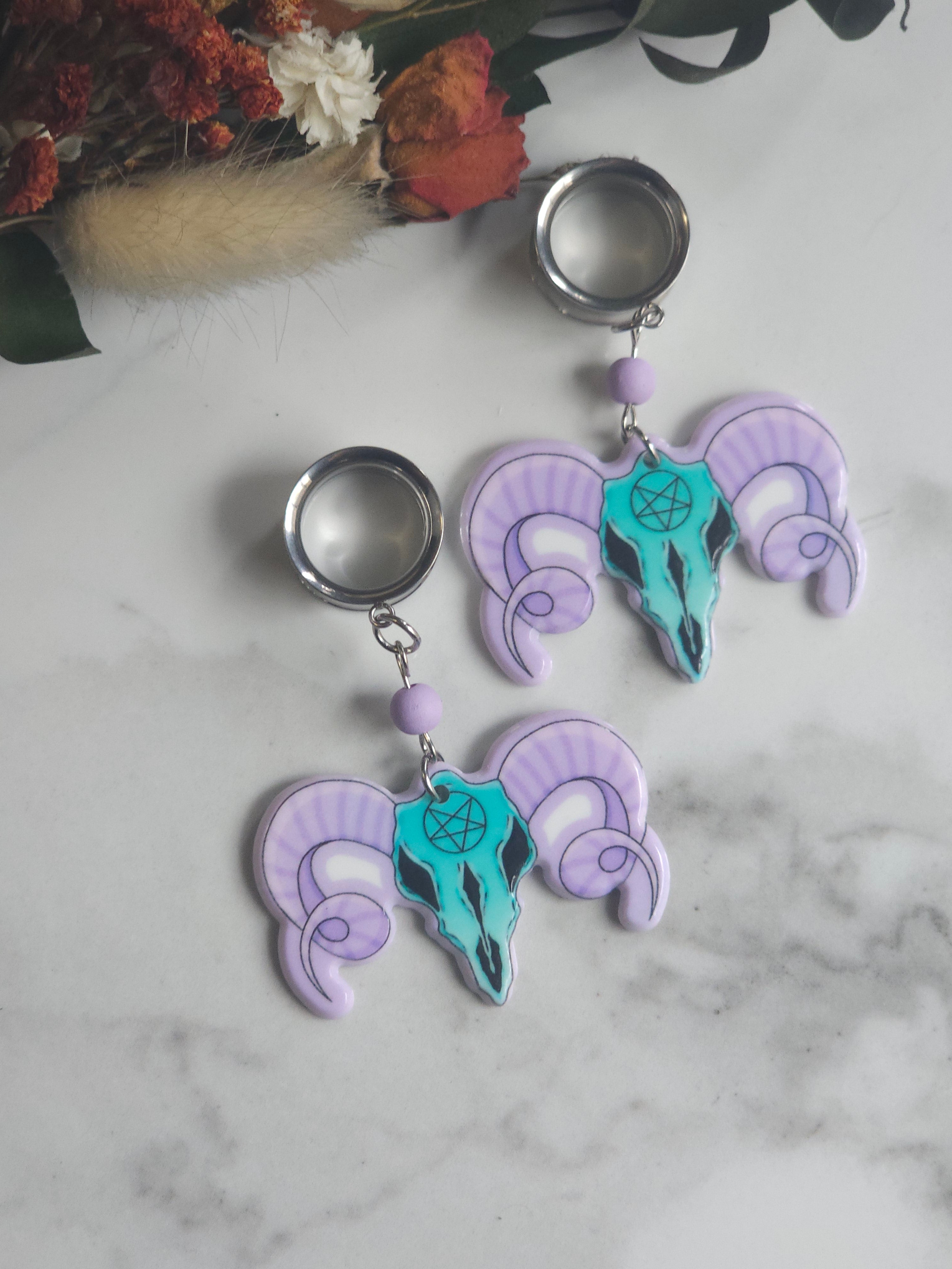 Pastel Goth Ram dangle gauges