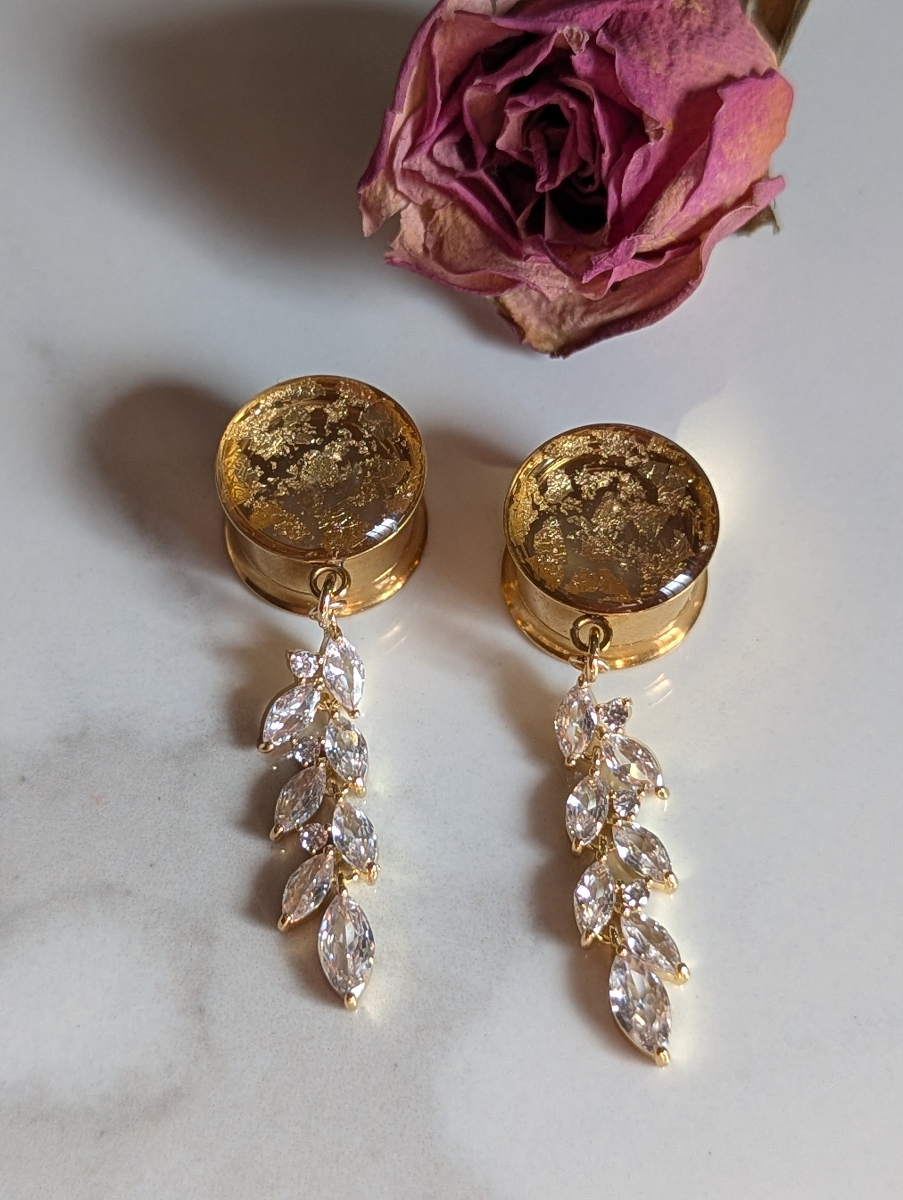 Gold Crystal Dangle Gauges