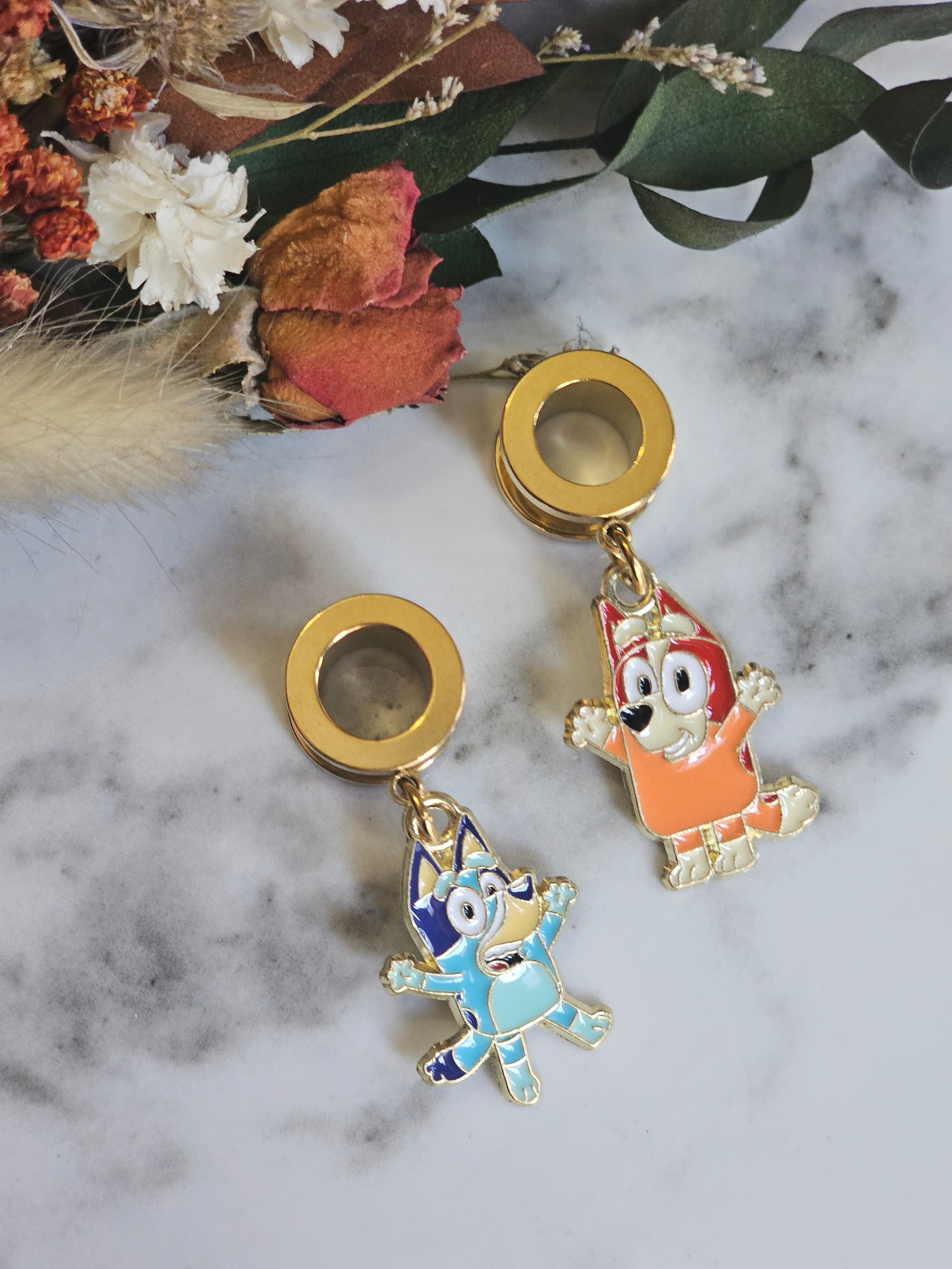 Bluey and Bingo Inspired dangle gauges