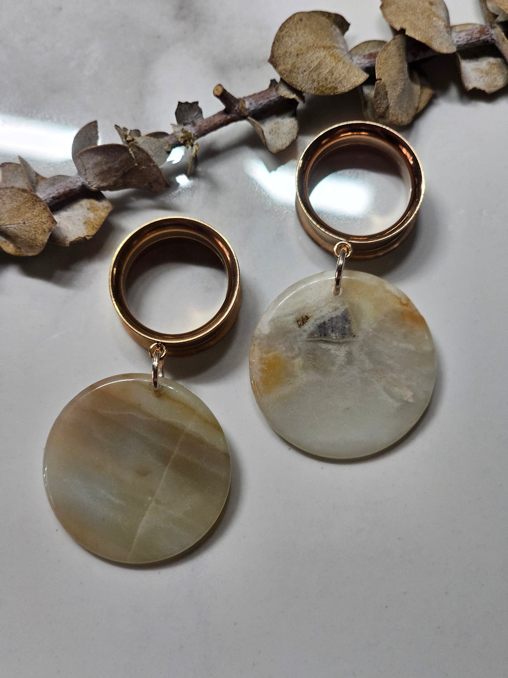 Rose Gold Amazonite Dangle Gauges