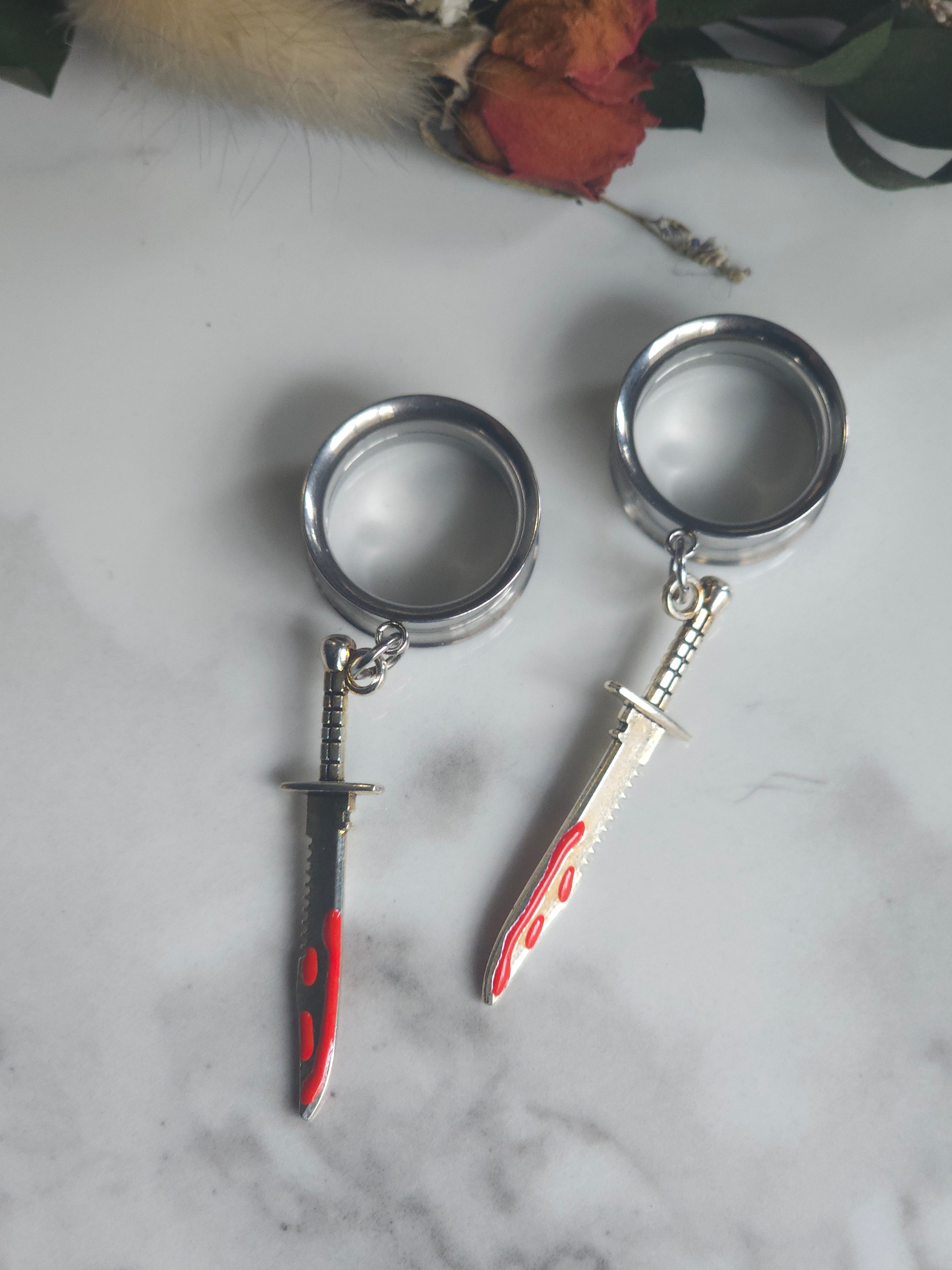 Bloody butcher knife dangle gauges