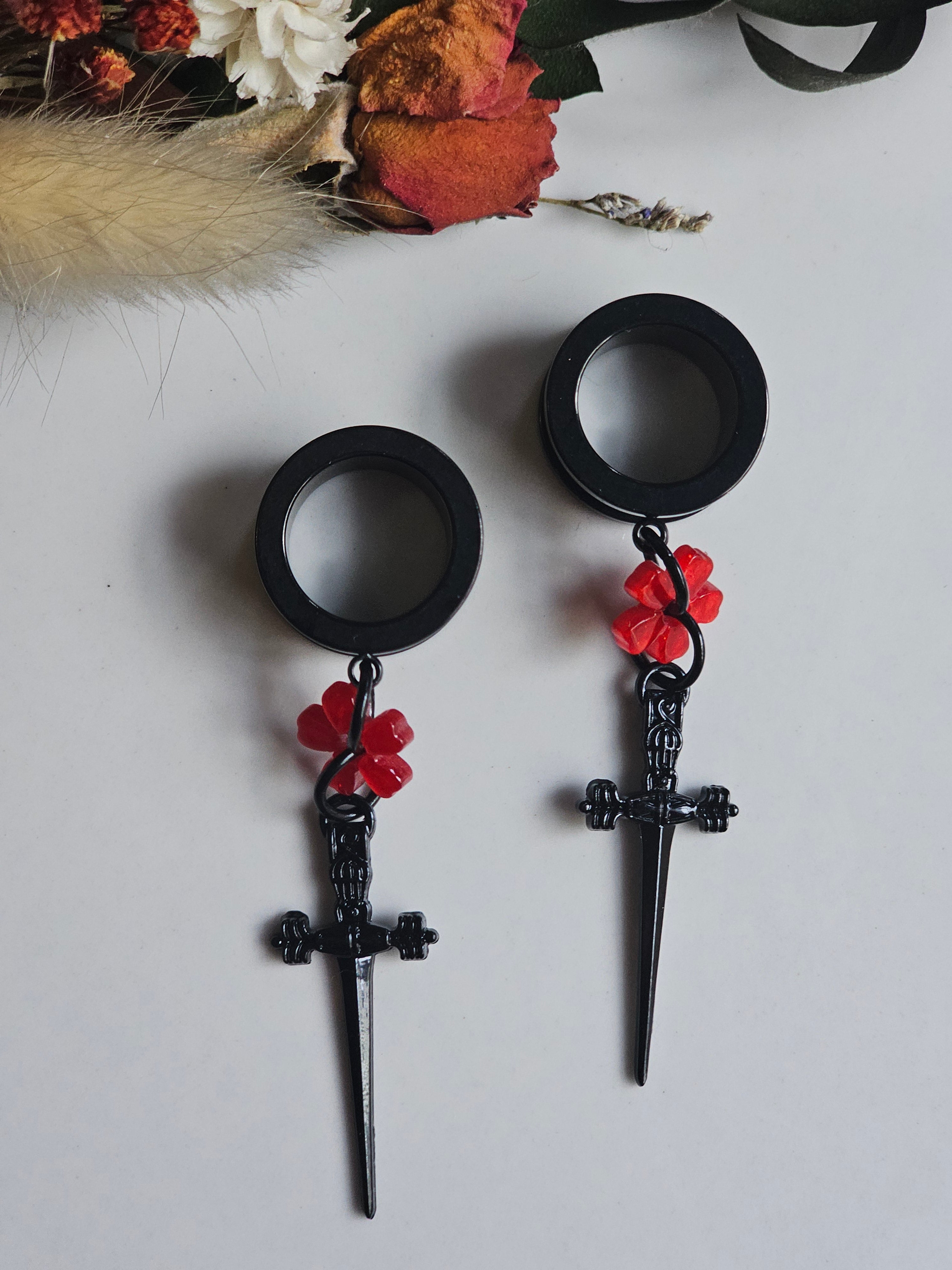 Dagger and Sakura flower dangle gauges