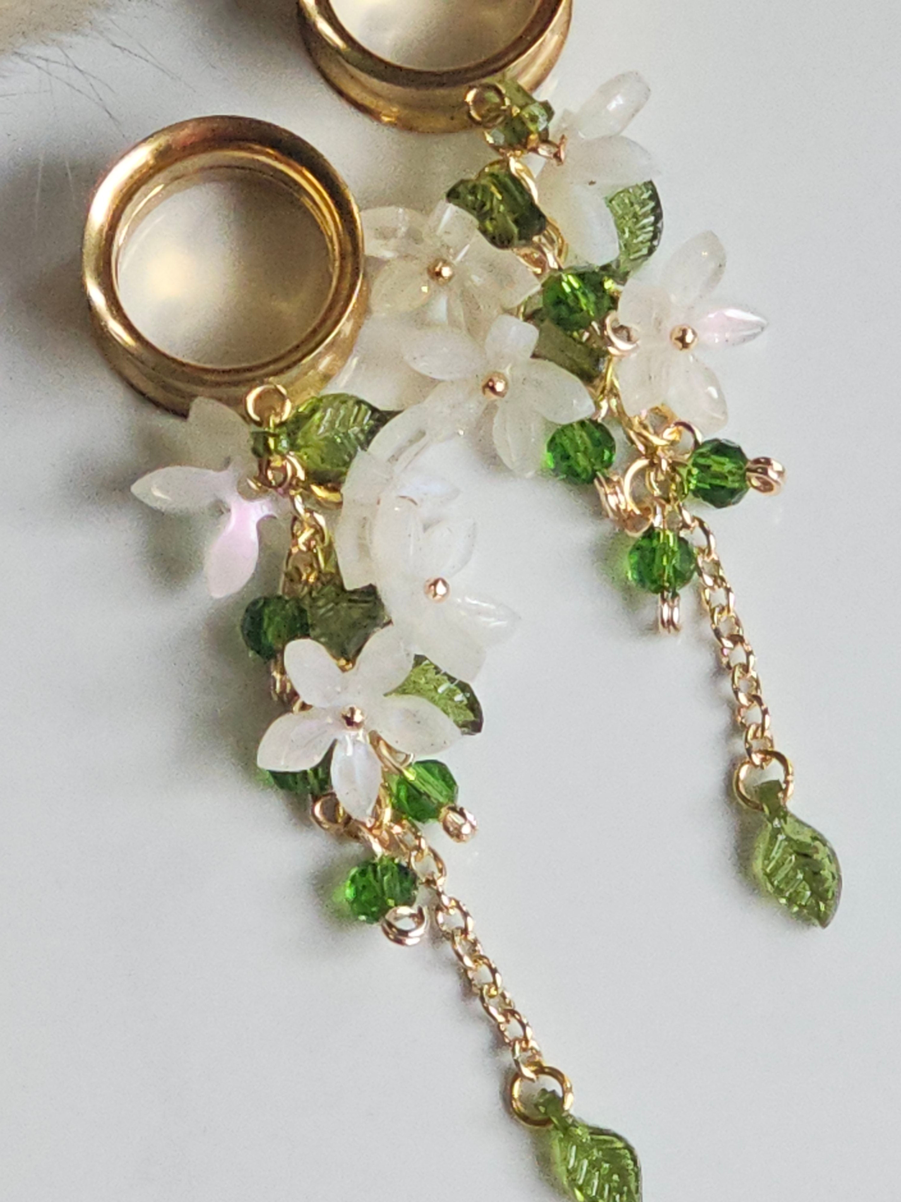 White Jasmine flower dangle gauges
