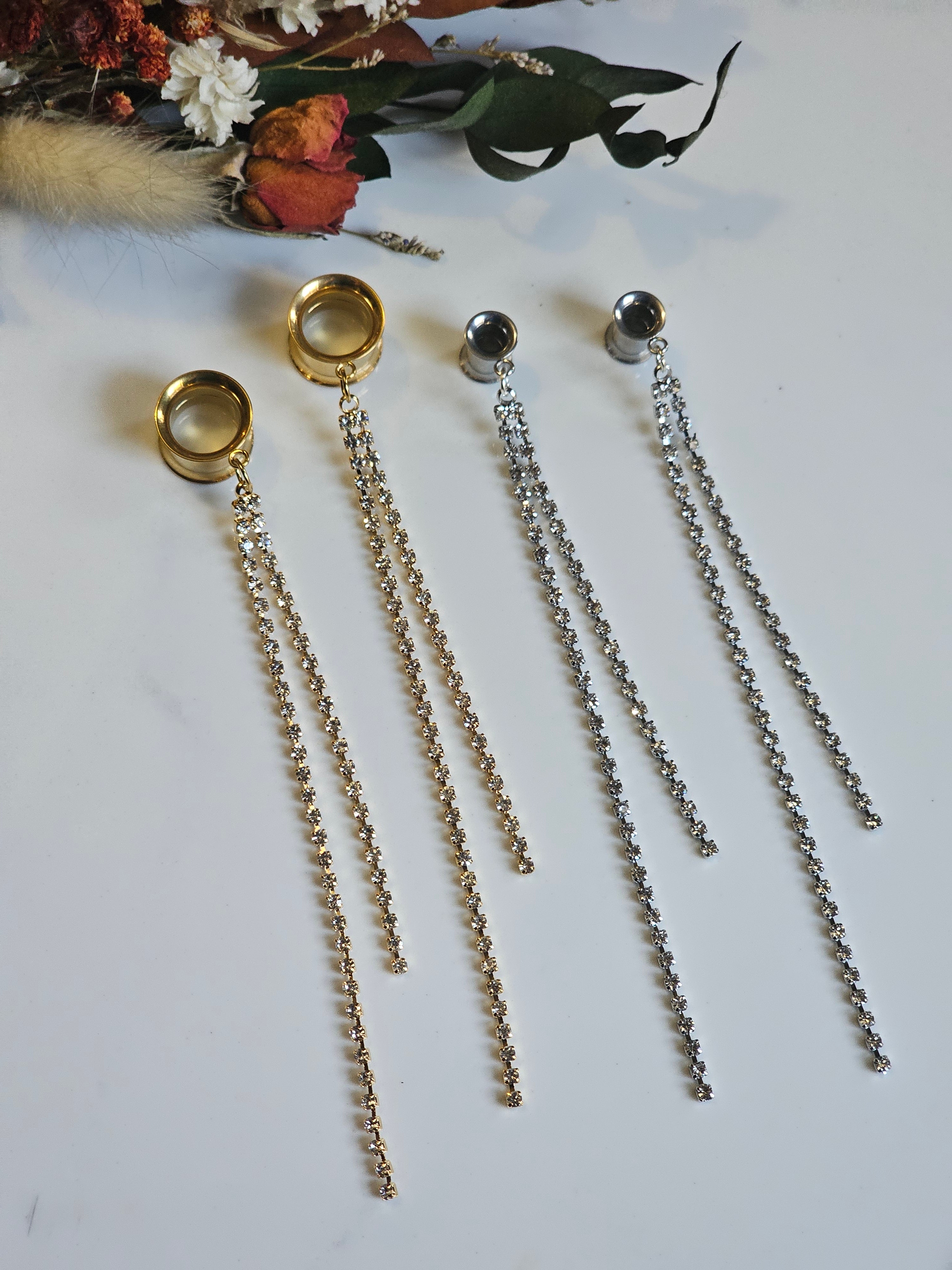 Silver or Gold Diamond tassel dangle gauges