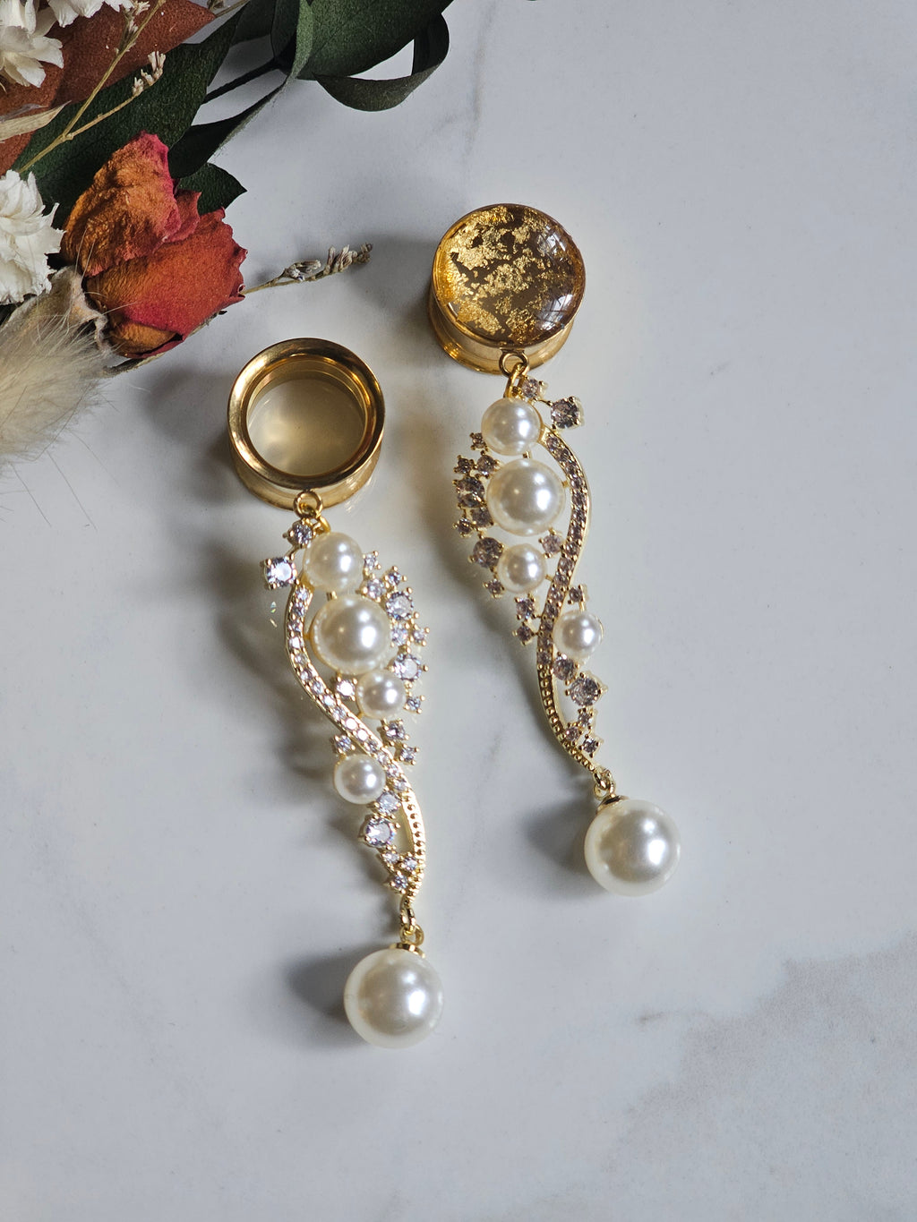 Golden Pearl and Crystal dangle Gauges